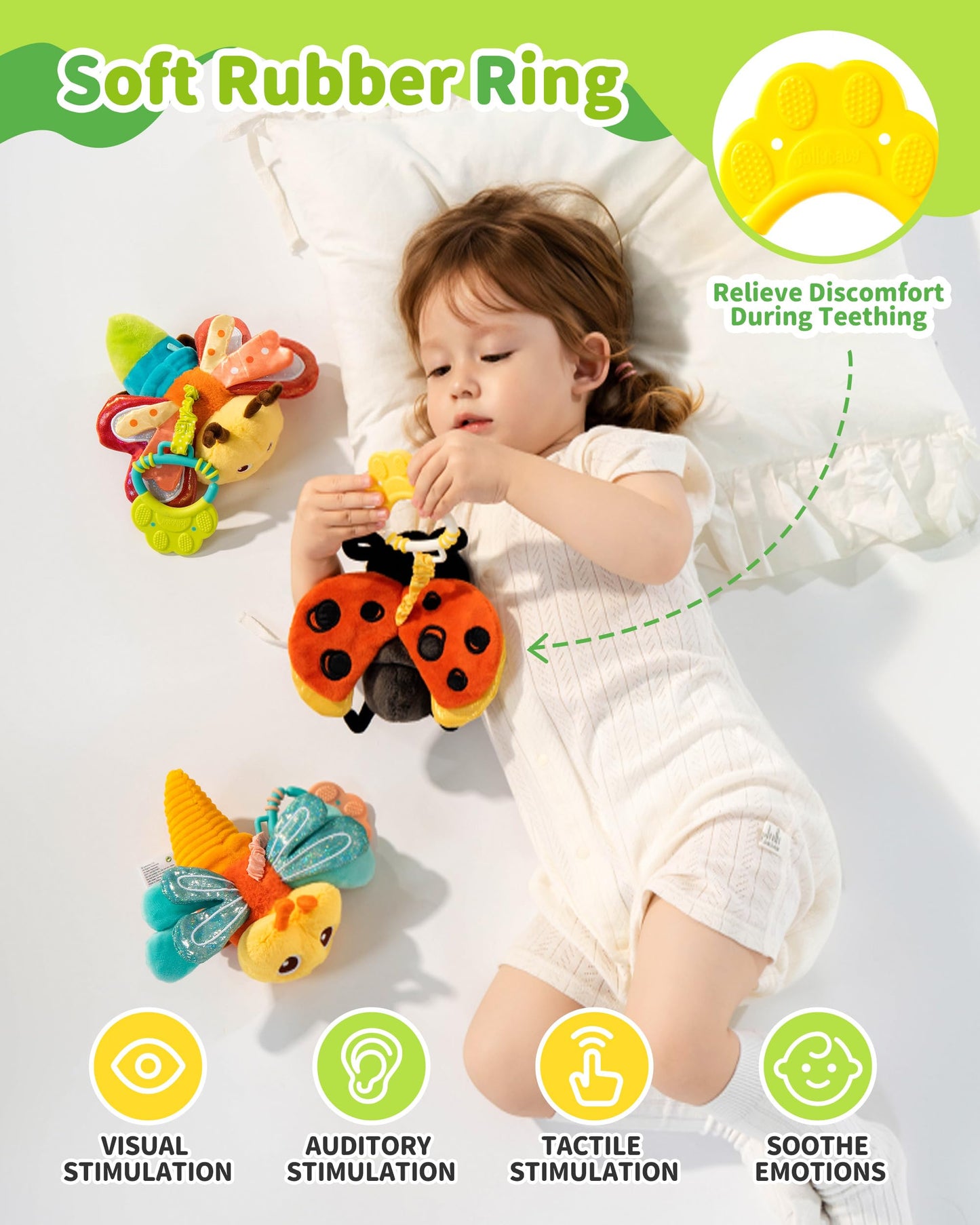 Jollybaby Musical Flying Bee Toy - Car Seat, Stroller, Crib & Play Gym Hanging Toys for Baby 0-6-12-24 Months, Tummy Time Sensory Music Toy for Infant Boys and Girls Gifts