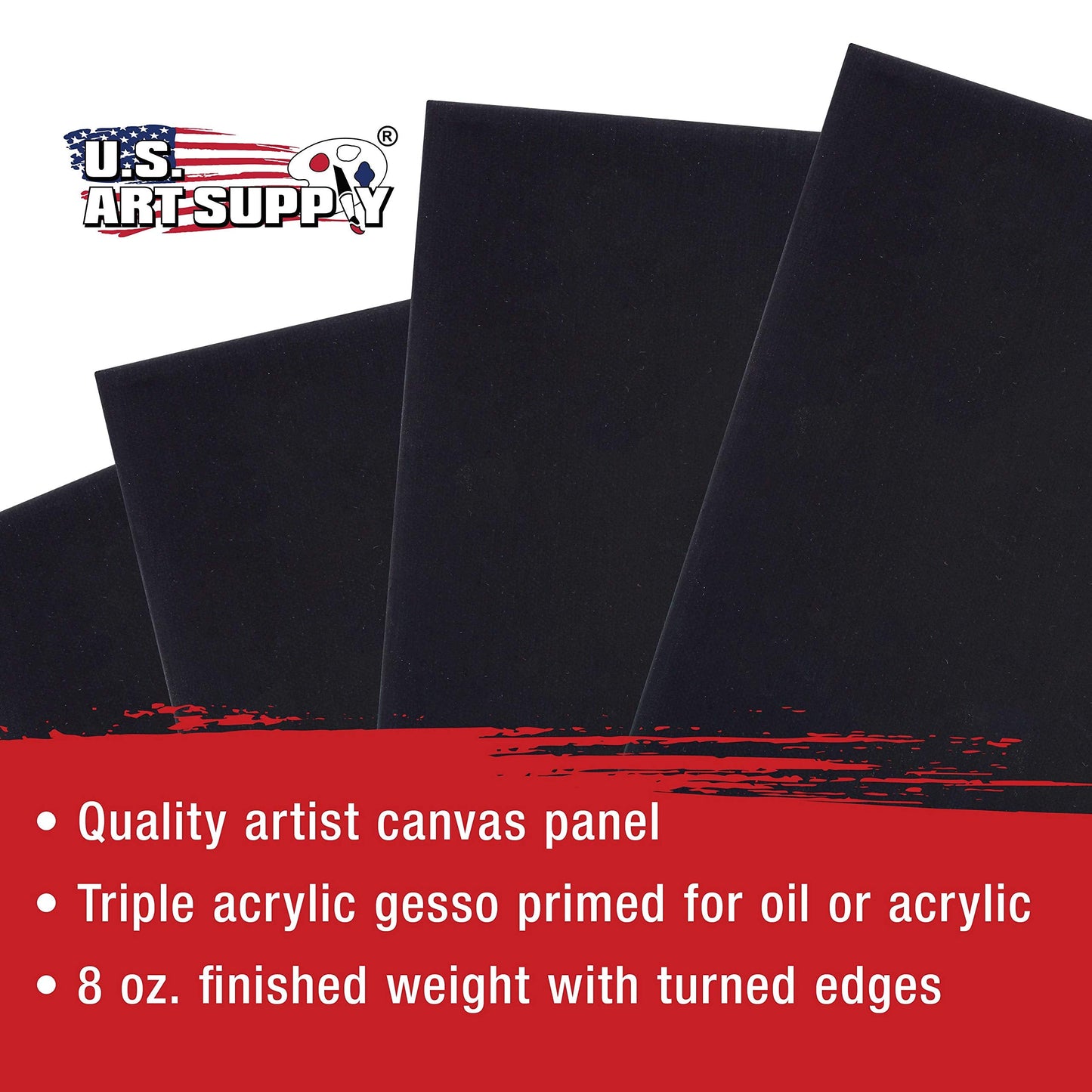 U.S. Art Supply 6 X 6 Inch Black Art Canvas Board Panels 6 Pack - 8 Ounce Heavyweight Cotton Acid Free Canvases for Painting Acrylics and Watercolor (1 Case of 6 Single Canvas Painting Panels)
