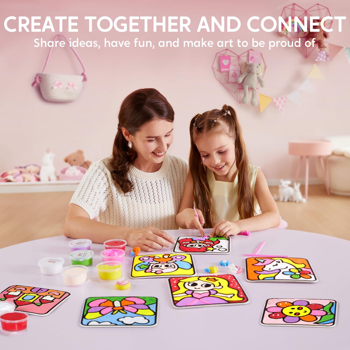 JOVA Klever Kits Air Dry Clay Painting, Air Clay Kit for Kids, 8 Pre-grooved Filling and Original Designed Boards, Easy Play and Non Toxic Material, Arts and Crafts for Kids Age 4-9