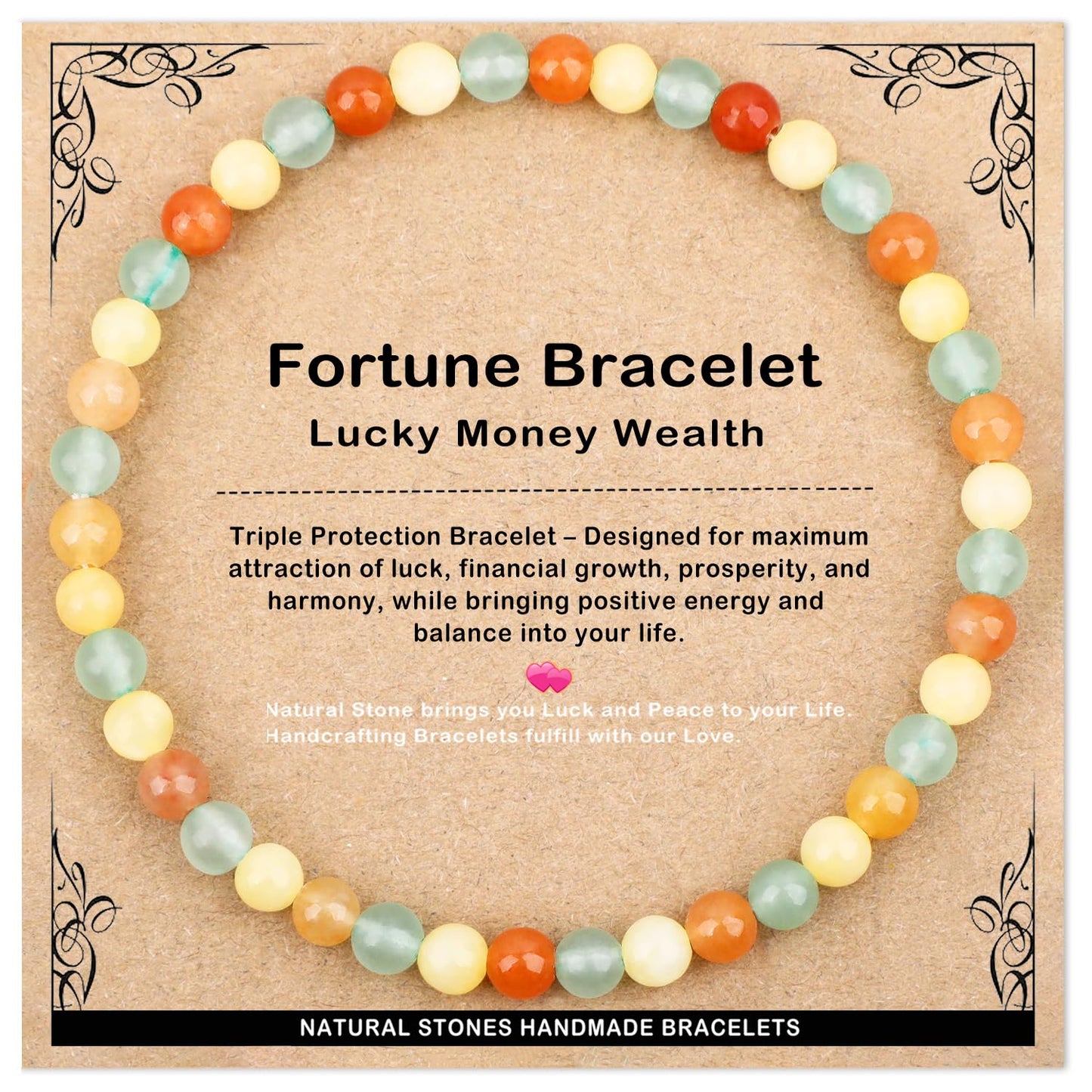AD Beads 4mm Handmade Fortune Bracelet Elastic Bracelet – Natural Gemstone for Lucky Money Wealth – Meditation, Yoga, Healing and Energy Gift for Men Women
