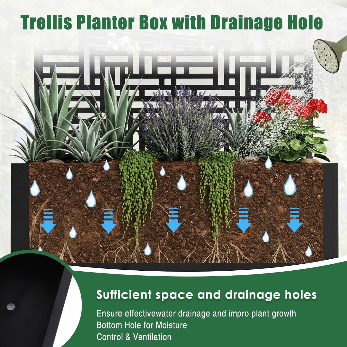 Hubxinly 70.87x35.43x15.75 Inch Metal Planter Box with Trellis and Wheels Raised Garden Bed with Drainage Holes Privacy Planters Suitable for Climbing Plants and Vegetables (02)