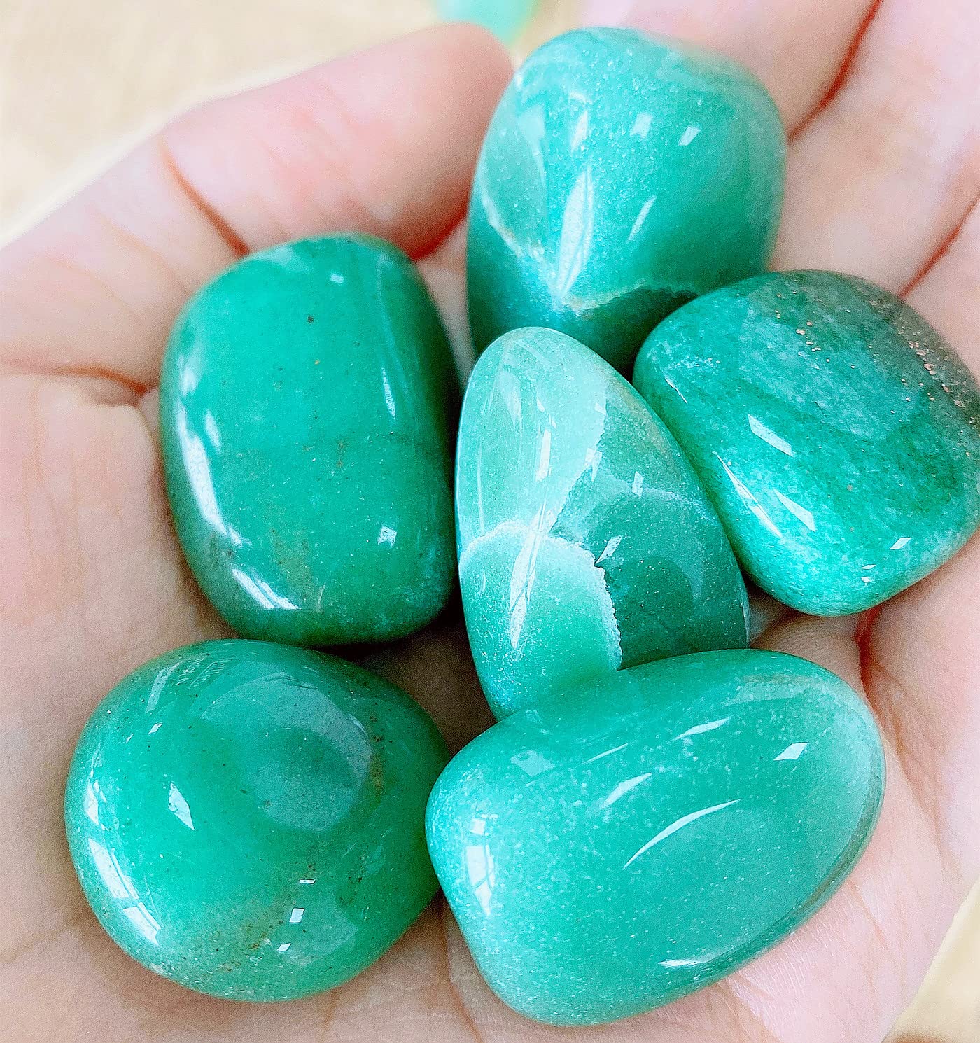 QINJIEJIE Crystals Green Aventurine (1000+ Carats) Polished Stone 0.6-1" Natural Irregular Stone Tumbled Reiki Healing Crystal Decoration Bulk 0.45 LB 200G