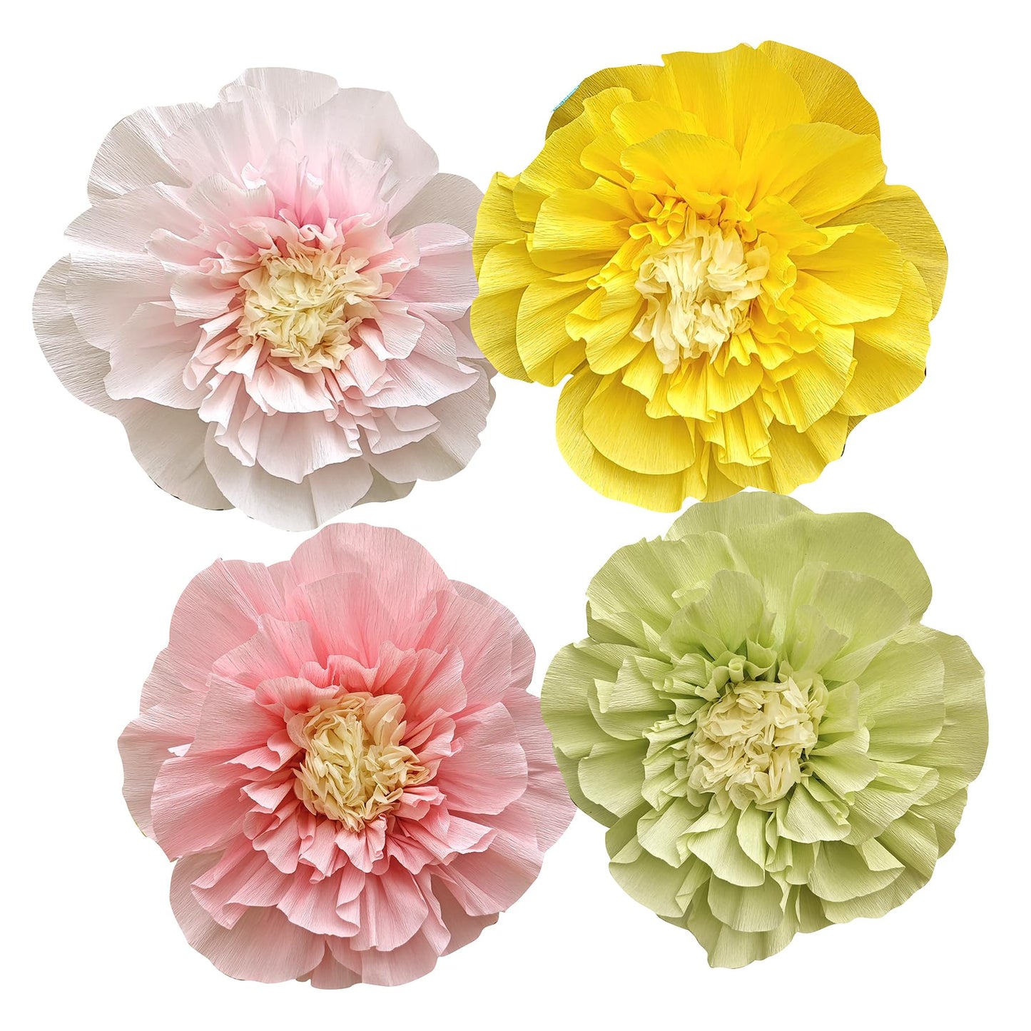 Mybbshower Crepe Paper Flower for Wall Psprt Pom Pom Decor Girls Birthday Party Backdrop Baby Shower Nursery Room Decoration Pack of 4 (Blush Yellow Mint)