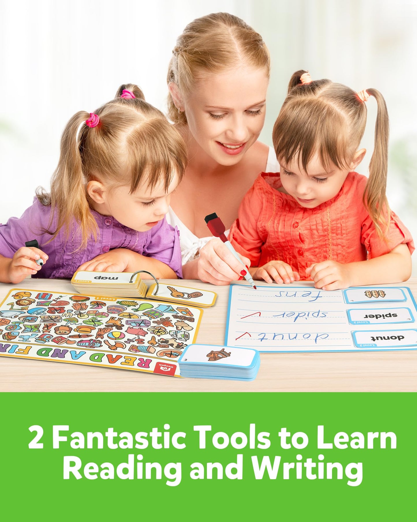 Coogam Search and Find Activity Cards for Kids, 220 Sign Words Dry Erase Busy Book Travel Games, Educational Montessori Toy Learning Flashcards for Kindergarten Preschool 3 4 5 Years Old Kids