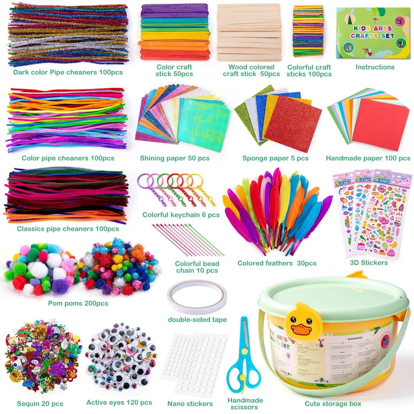 Sundaymot Kids Arts and Crafts Set 2000+ Piece DIY Craft Supplies Kit with Assorted Accessories for Boys & Girls Ages 6-12, School Classroom Projects, Gifts for Boys and Girls.