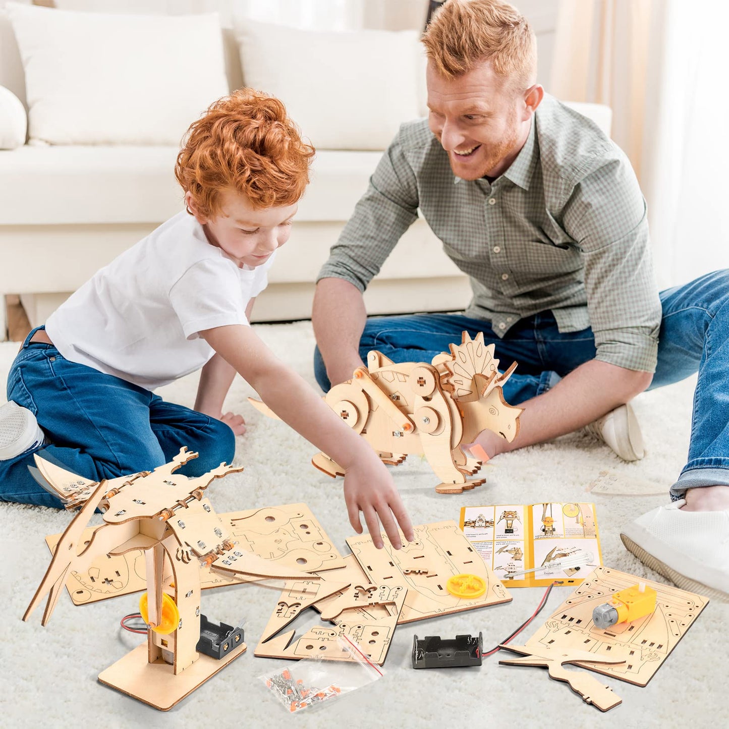 Dinosaur STEM Kits for Kids Ages 8-10-12, 4 in 1 Wood Building Toys for Boys Age 8-12, Build It Yourself Woodworking Kit, DIY 3D Wooden Puzzles Model Science Crafts for Kids, Stem Projects