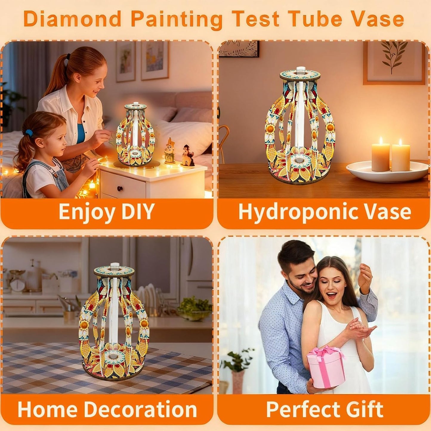 Diamond Art Kits for Adults,5D DIY Vase Flowers Spring Painting Kit Full Drill Gem Art with Painting Kits Creative Diamond Dots for Weddings Living Room Home Decor Coffee Desktop Female Gifts,Purple