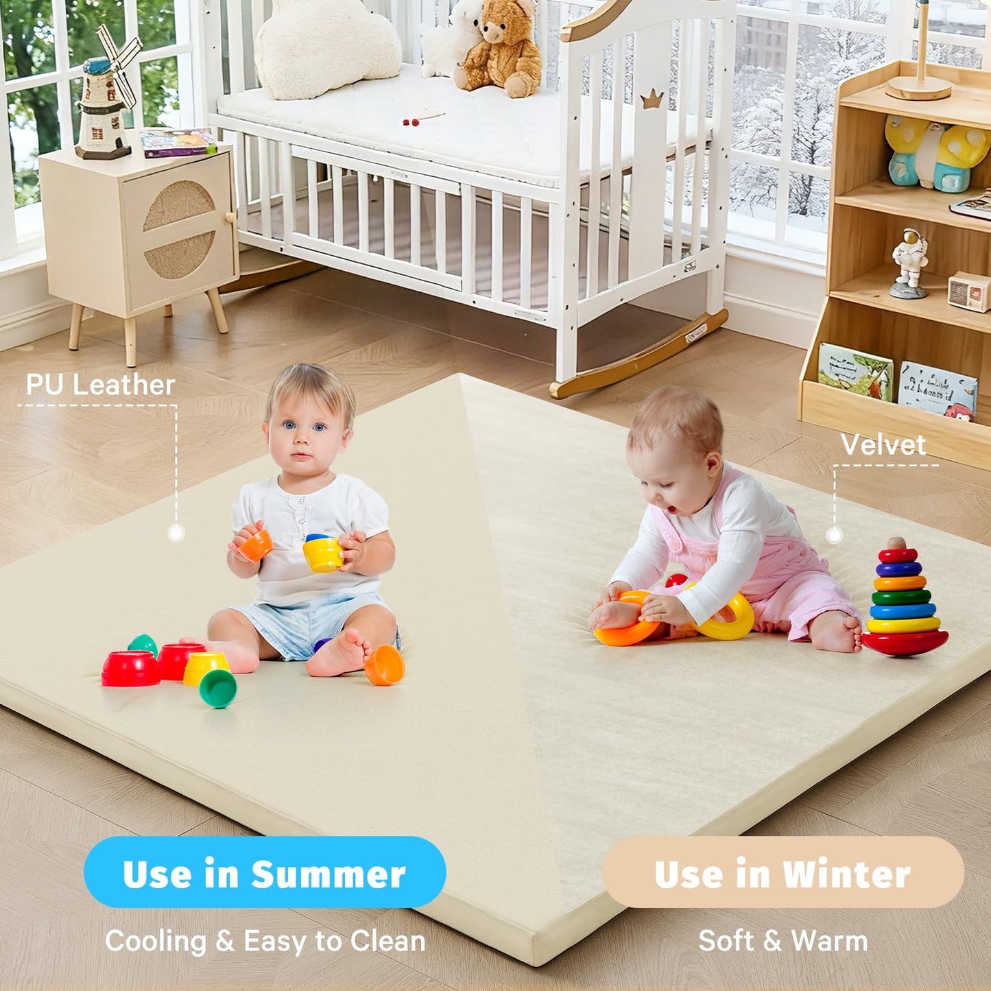 ILPEOD Waterproof Baby Play Mat for Floor Memory Foam 47 * 47 Cushion Playpen Playmat Tummy Time Crawling Mat Nursery Rug Thick Pad Create Soft & Safe Area for Infants,Toddler,Kids,Beige