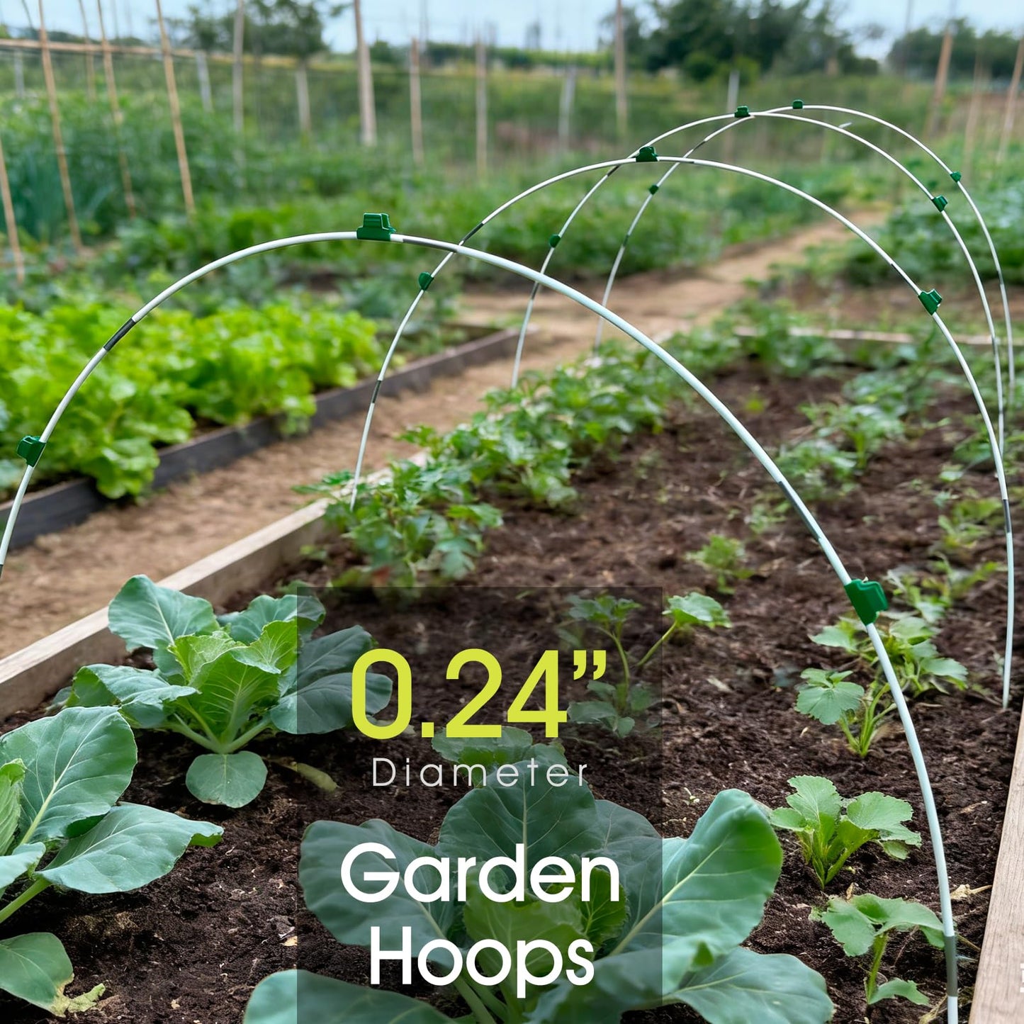 48 PCS Garden Hoops for Raised Beds, RIFNY Greenhouse Hoops Kit Long Grow Tunnel for Row Cover, Rust-Free Fiberglass Garden Support Poles for Insect Mesh Netting Freeze Plant Cover Frame