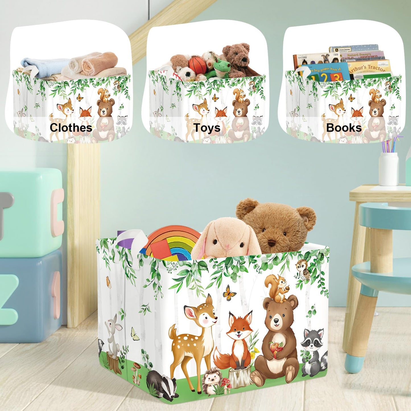 HUUMONSS Jungle Animals Laundry Hamper Large Storage Basket Cartoon Wild Zoo Collapsible Parents Organizer Kids Toy Clothes Bins for Bedroom, Bathroom, Bear, 36L