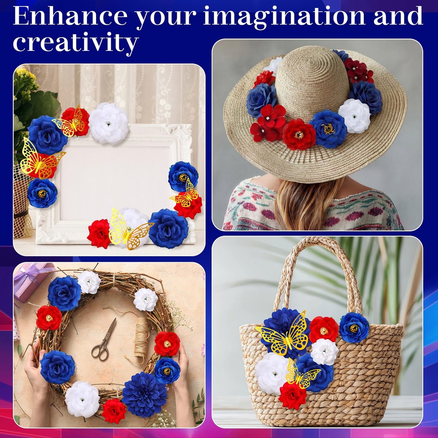 FineCheer 46 Pcs DIY Graduation Cap Decoration Kit Red White Blue Puerto Rico Flower 3D Butterfly Rhinestone Pearl Letter Sticker Glitter Paper for Dominican Republic 2026 Grad Hat Topper Party Decor