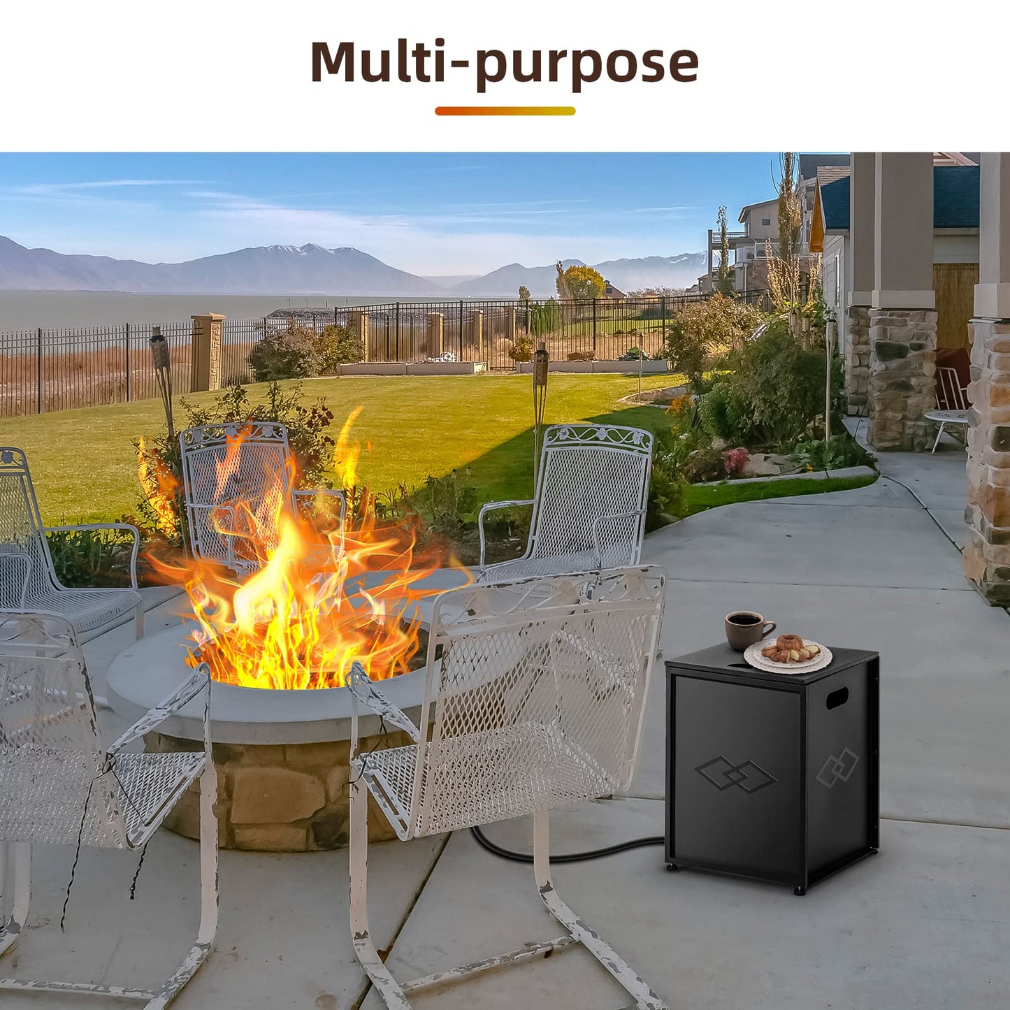 Garvee Propane Metal Tank Cover Table 16 in for Gas Fire Pits, Hides Any Standard 20 LB Propane Tanks, Hideaway Table with Side Handles