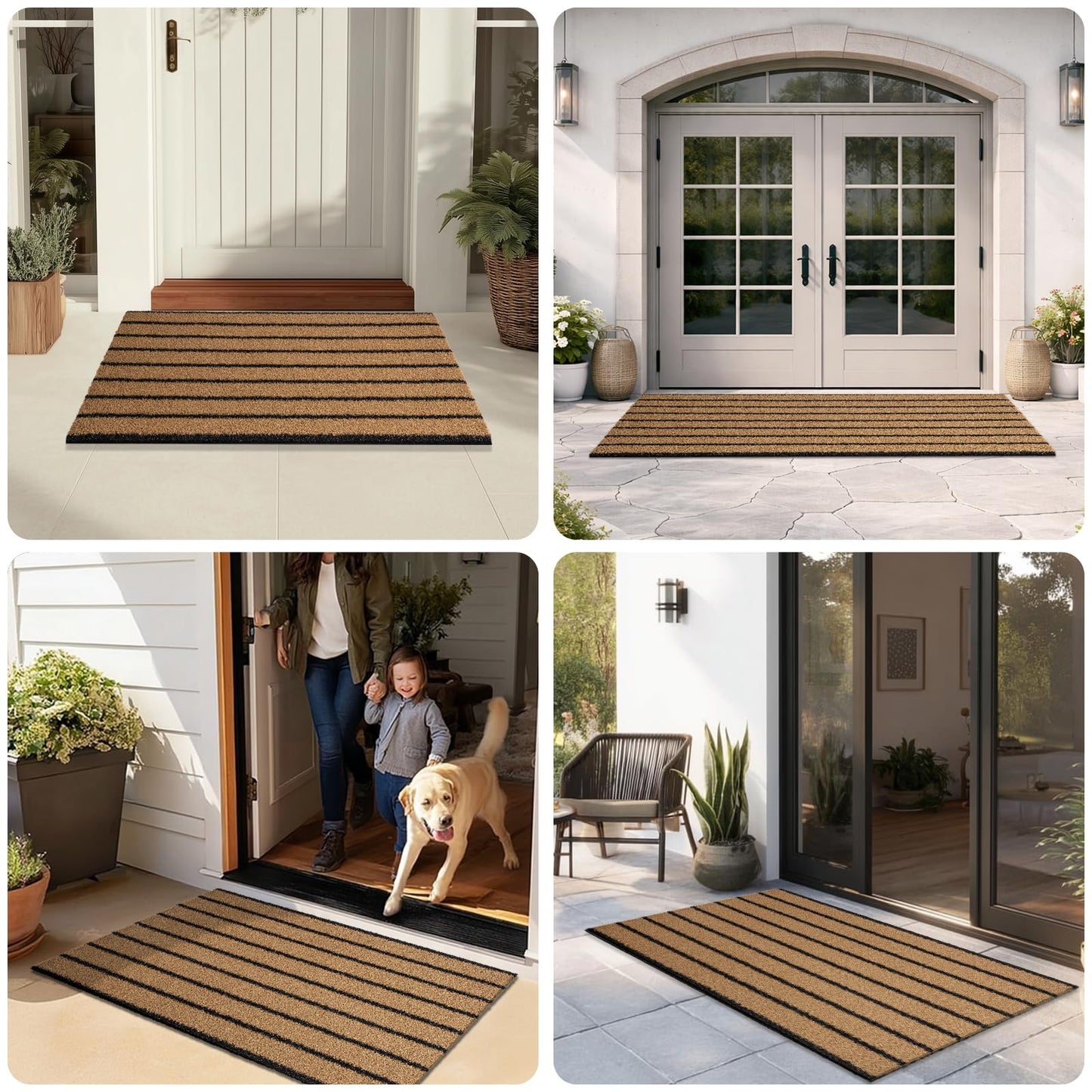 DOMUSTEX Outdoor Front Door Mat 24" x 60", Dirt Trapping Outside Entrance Runner Rug, Non Slip, Heavy Duty Commercial Rug for Patio, Balcony, Garage, Traffic Area, Office, Roll Packing