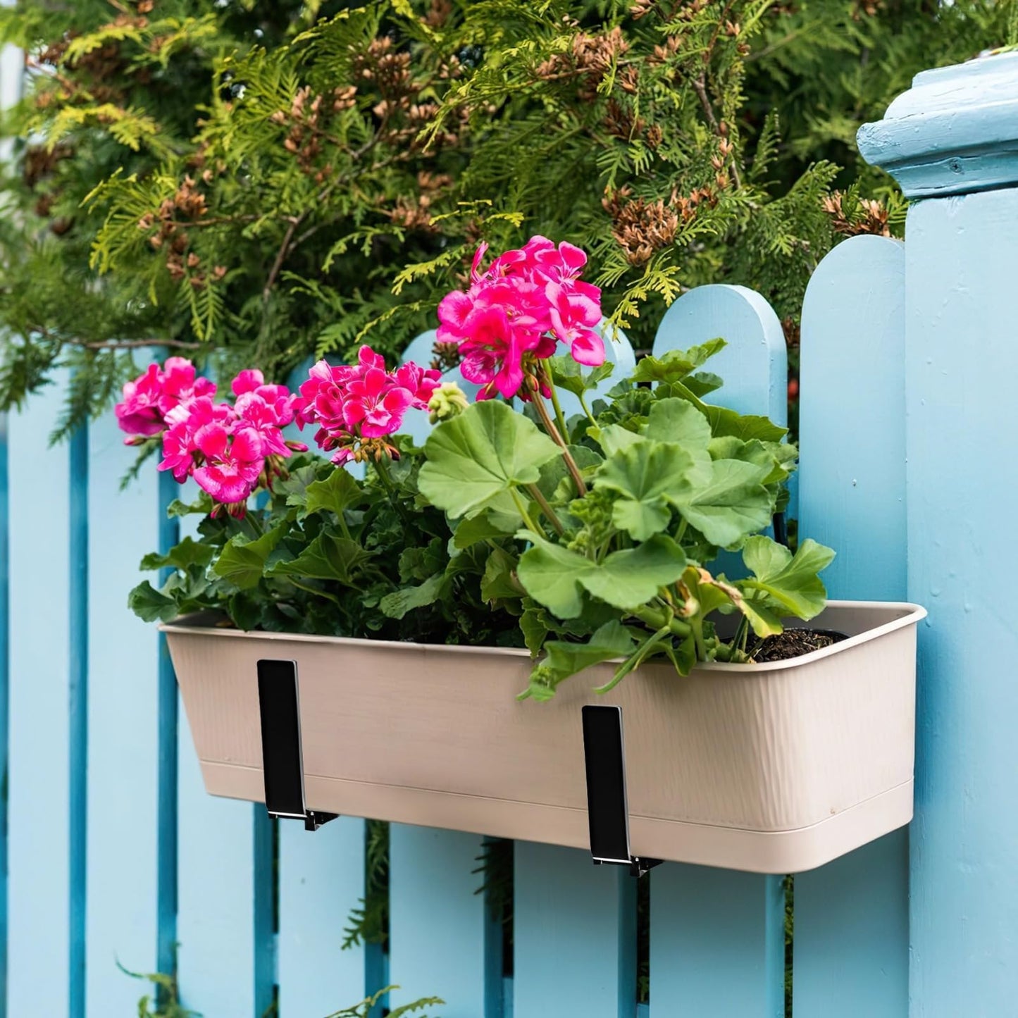 Railing Planter Holders, 4 Adjustable Brackets, Fits 2-7 in Rails, for 5.9-12.6 in Pots, Sturdy Iron, Rustproof