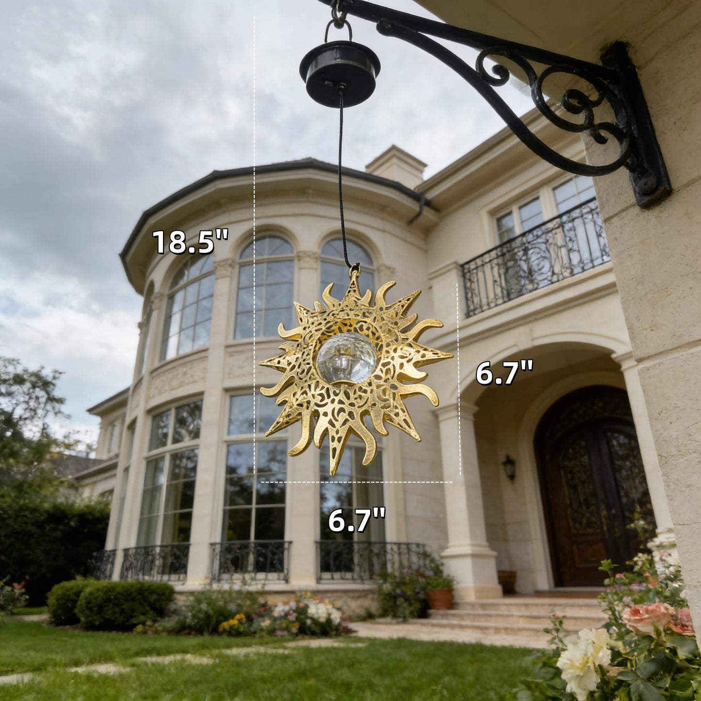 QCF Hanging Solar Sun Lights Outdoor Waterproof Decor, 2 Pack Metal Daystar Shell & Glass LED Globe Lanterns for Garden, Backyard, Balcony, Patio, Tree, Wall, Mother's Day Gifts for Women Mom