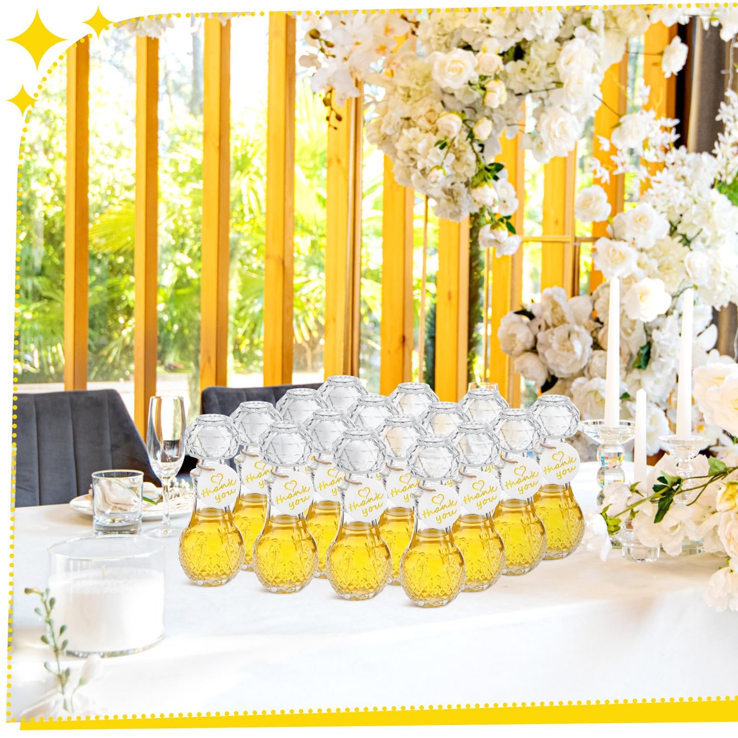 Chuangdi 24 Pcs Mini Glass Wine Bottles 1.7oz Glass Tequila Bottles with Stopper Decorative Tequila Bottle for Whiskey Vanilla Extract Champagne Wedding Baby Shower Party Favors(Round Style)