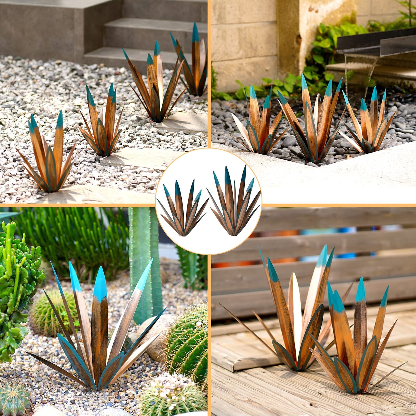 Tequila Rustic Sculpture, 2Pack DIY Rustic Hand Painted Metal Agave, Metal Agave Plant Home Decor, Garden Yard Sculpture Lawn Home Art Decoration Statue, Garden Ornaments Outdoor Decor (Small)
