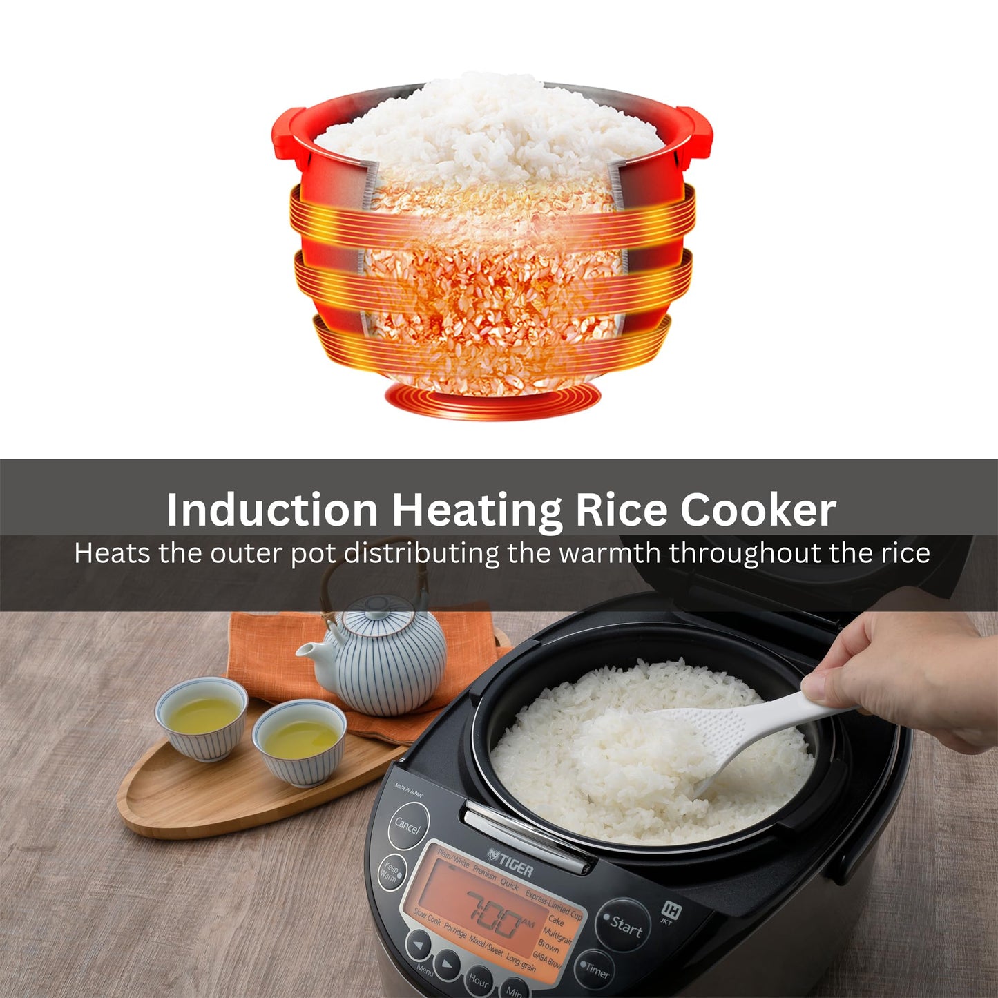Tiger JKT-D Multi-Functional Induction Heating (IH) Electric Rice Cooker with 12 Cooking Settings (Silver Black)