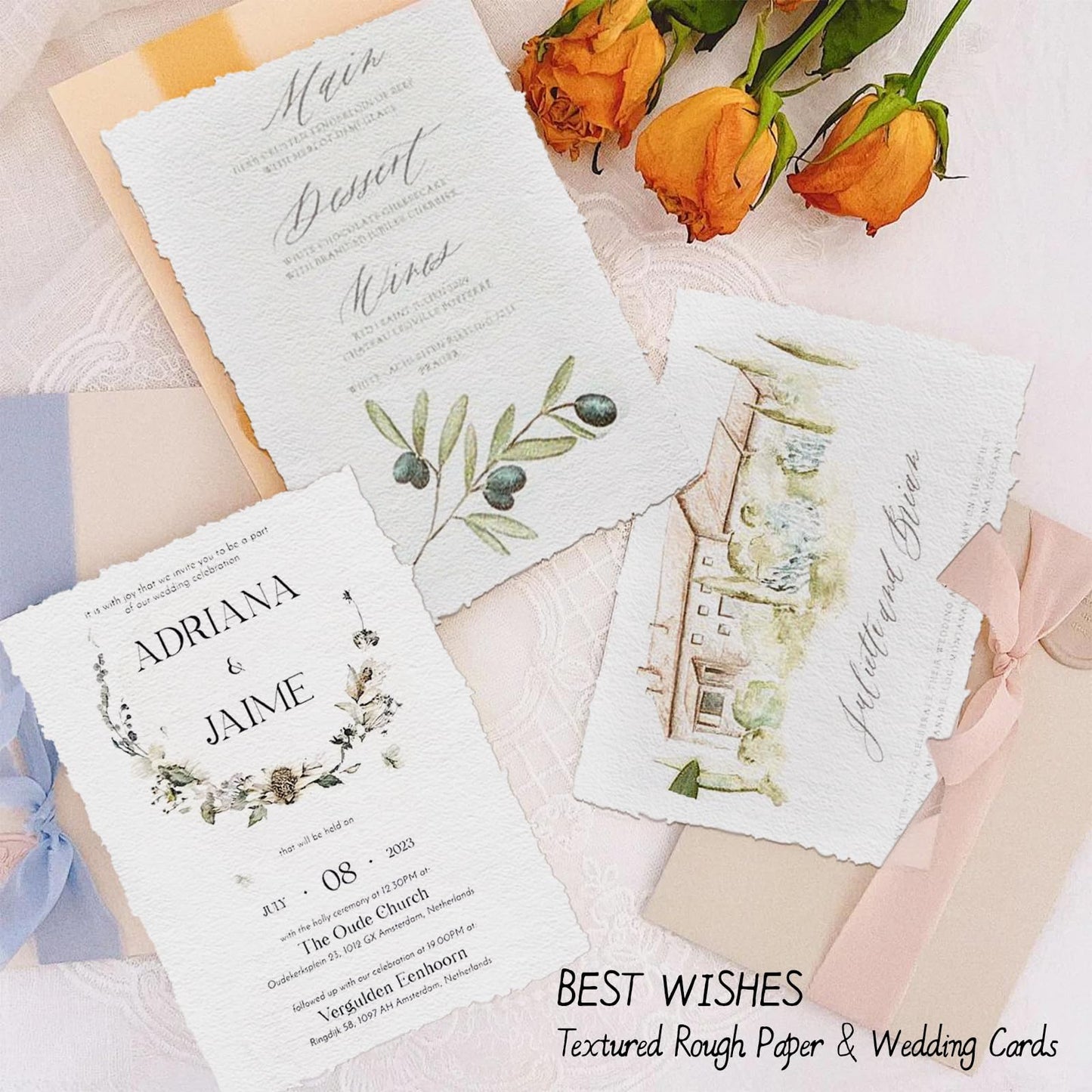 ZAYOUAU 100 Sheets Watercolor Paper, 8.5 x 11 inch White Cotton Handmade 300 GSM Rough Textured Paper Deckled Edge Paper for Watercolors/Wedding Invitations/Cards/Crafts