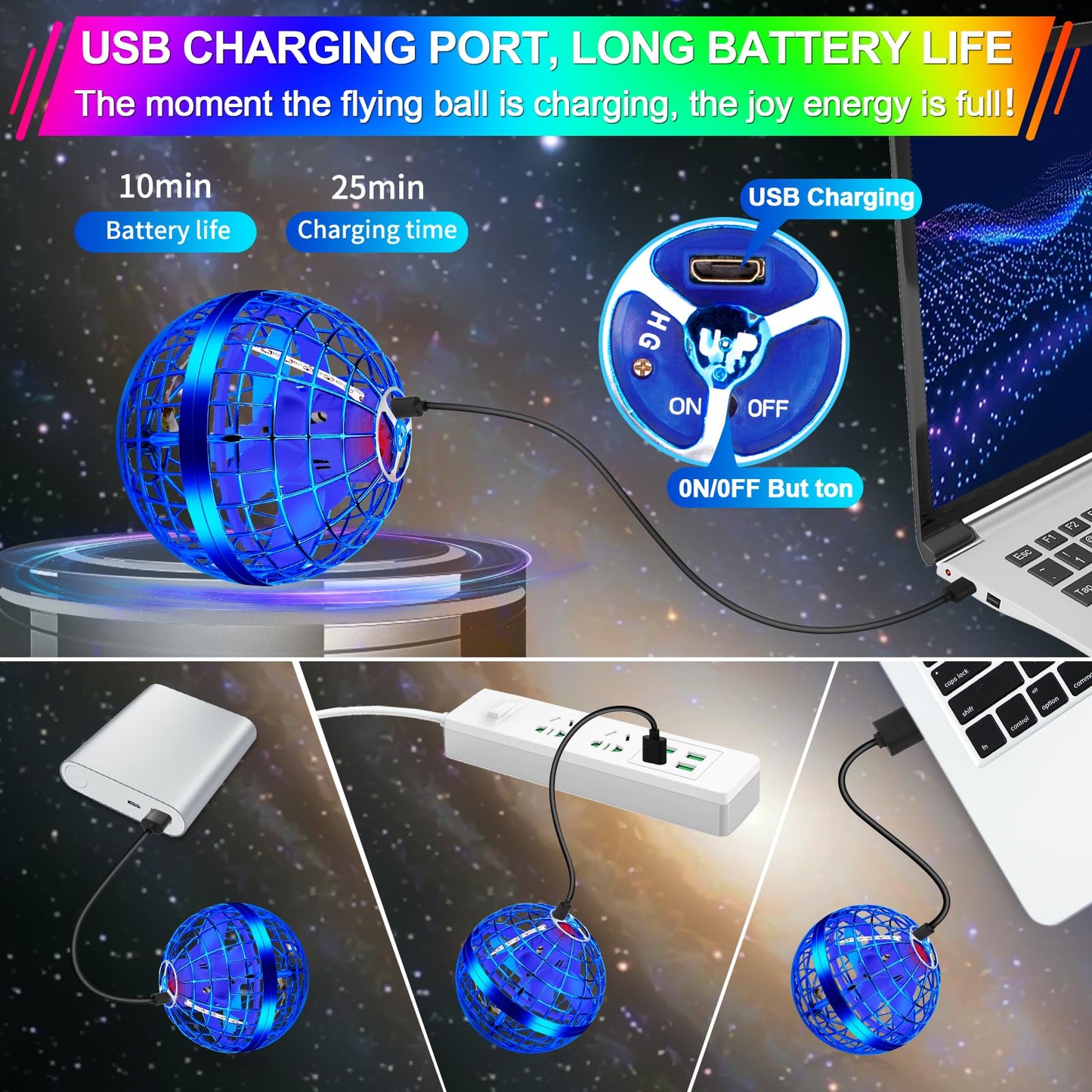 Vantexi Flying Orb Ball Toy,2026 Upgraded Parachute with LED Light,Magic Hand Controlled Gravity Ball,Cosmic Globe Boomerang,Cool Christmas Birthday Gift for 6 7 8 9 10+ Year Old Boys Girls Teens-Navy