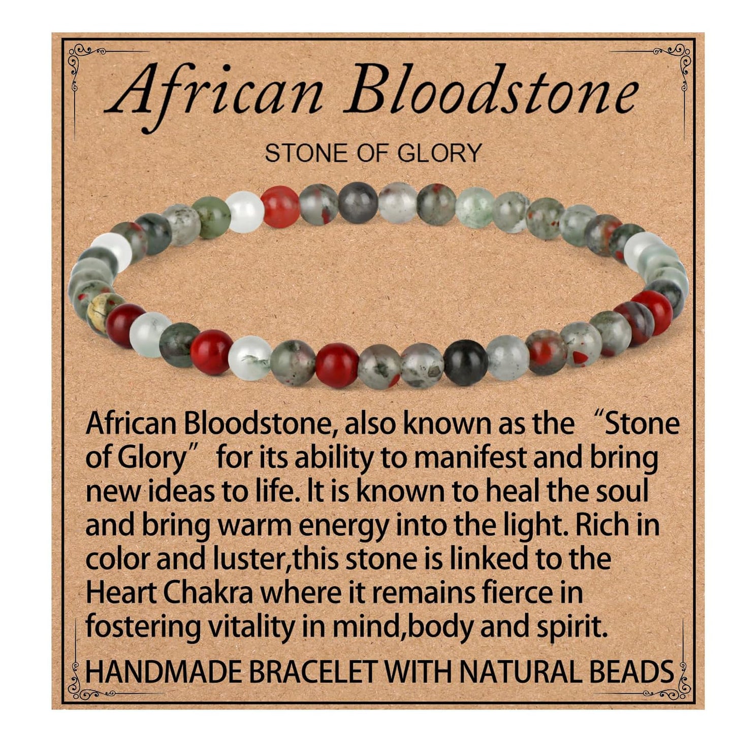 LPBeads Handmade Natural Gemstone Stretch Elastic 4mm African Bloodstone Bracelet Healing Crystal Round Stone Beads Jewelry Gifts for Women Men