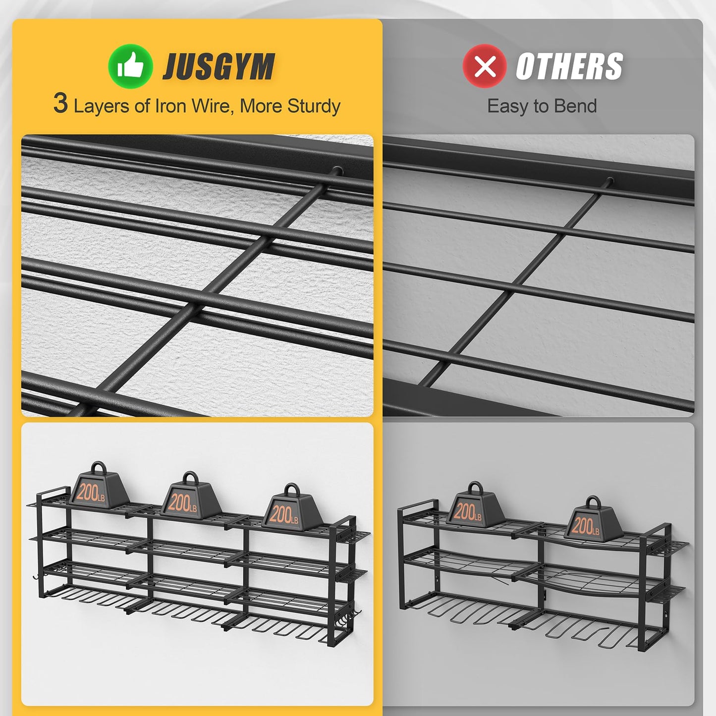 Jusgym 4X8FT Overhead Garage Storage Rack and 49.4" Large Power Tool Organizer Wall Mount