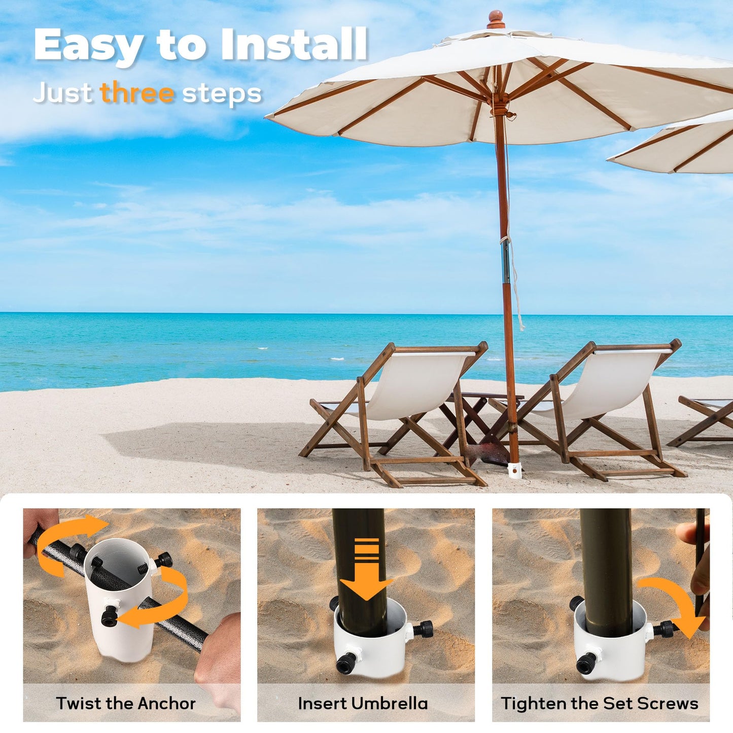 Lcokeiy Beach Umbrella Sand Anchor - Heavy Duty Outdoor Umbrella Holder No Dig Ground Umbrella Base - Sturdy and Reliable 2.3“ Inner Diameter, White(1 Pack)