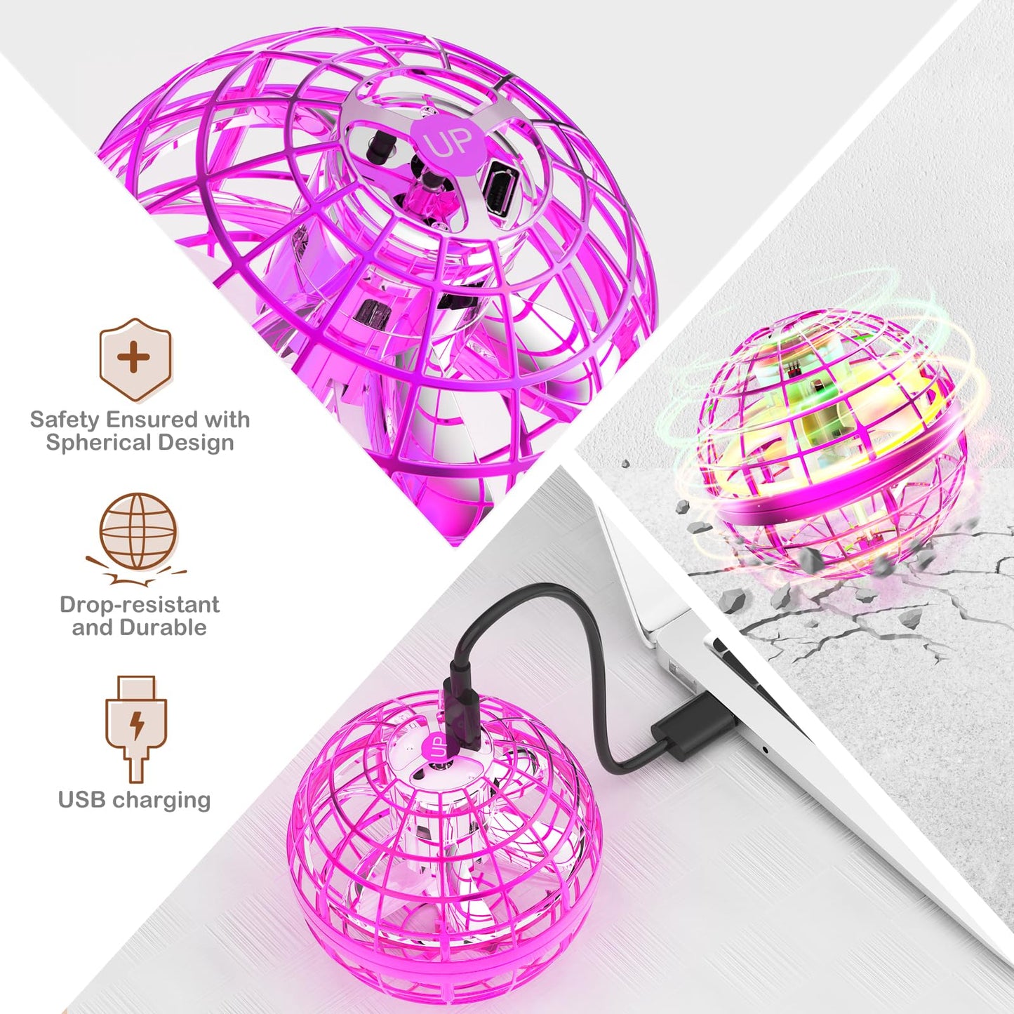 Fesbt Flying Orb Ball 2025 Boomerang Hover Ball Galatic Fidget Spinner Mini Drone Cool Toys Birthday Gift Ideas for 6 7 8 9 10+ Year Old Boys Girls Teens Indoor Outdoor(Blue) (Pink)