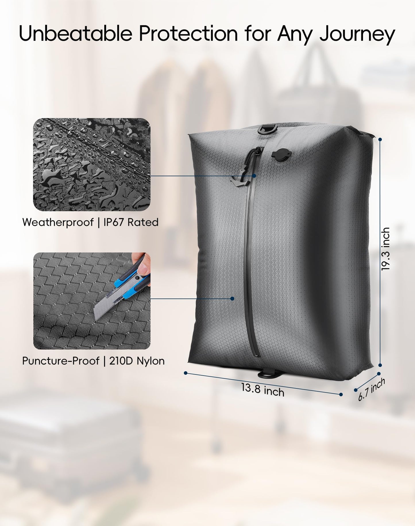 Travel Vacuum Bags with Wireless Pump, Reusable Vacuum Compression Bags for Suitcase, Space Saver for Luggage, Airtight & Waterproof, Perfect for Frequent Travelers & Business Trips (2-Pack)