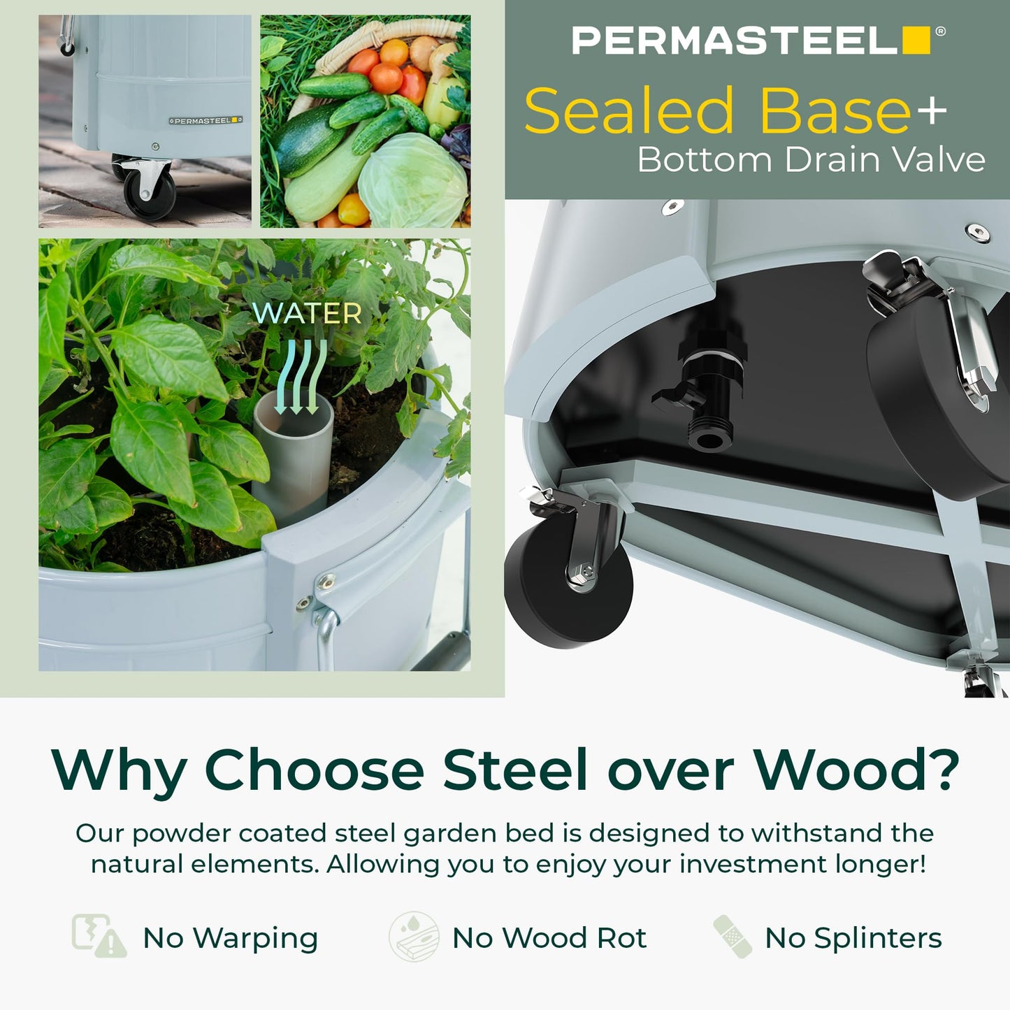 Permasteel Self-Watering Garden Bed, Rolling Planter for Vegetables, Flowers, Herbs, and Fruit, Outdoor Indoor, Caster Wheels, Blue