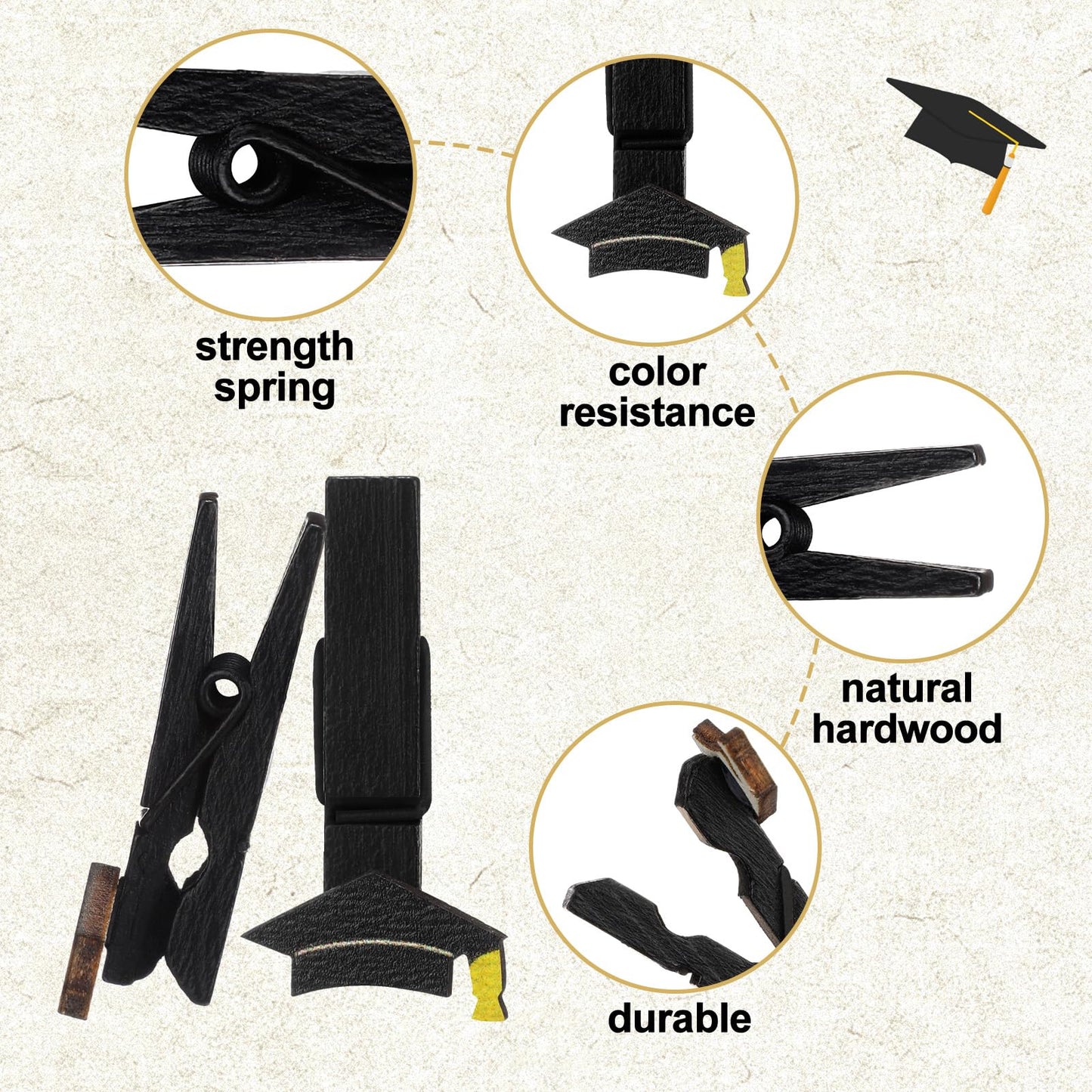 Amyhill Graduation Photo Clips for Picture Display 2026 Graduation Cap Close Pins for Photo Display Banner DIY Craft Kits 50 Clips with 400 Letter Beads 33ft Jute Twine for Grad Party Decorations