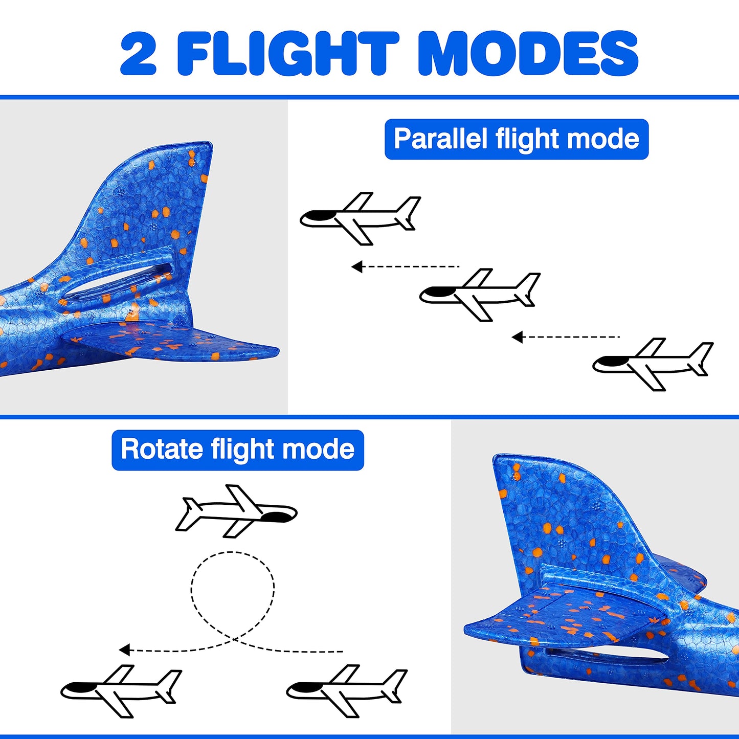 CUKU 4 Pack LED Light Airplane Toys-17.5" Large Throwing Foam Plane-2 Flight Modes Glider Plane-Outdoor Flying Toys for Kids-Flying Toys Gift for Boys Girls 3 4 5 6 7 8 9 Years Old