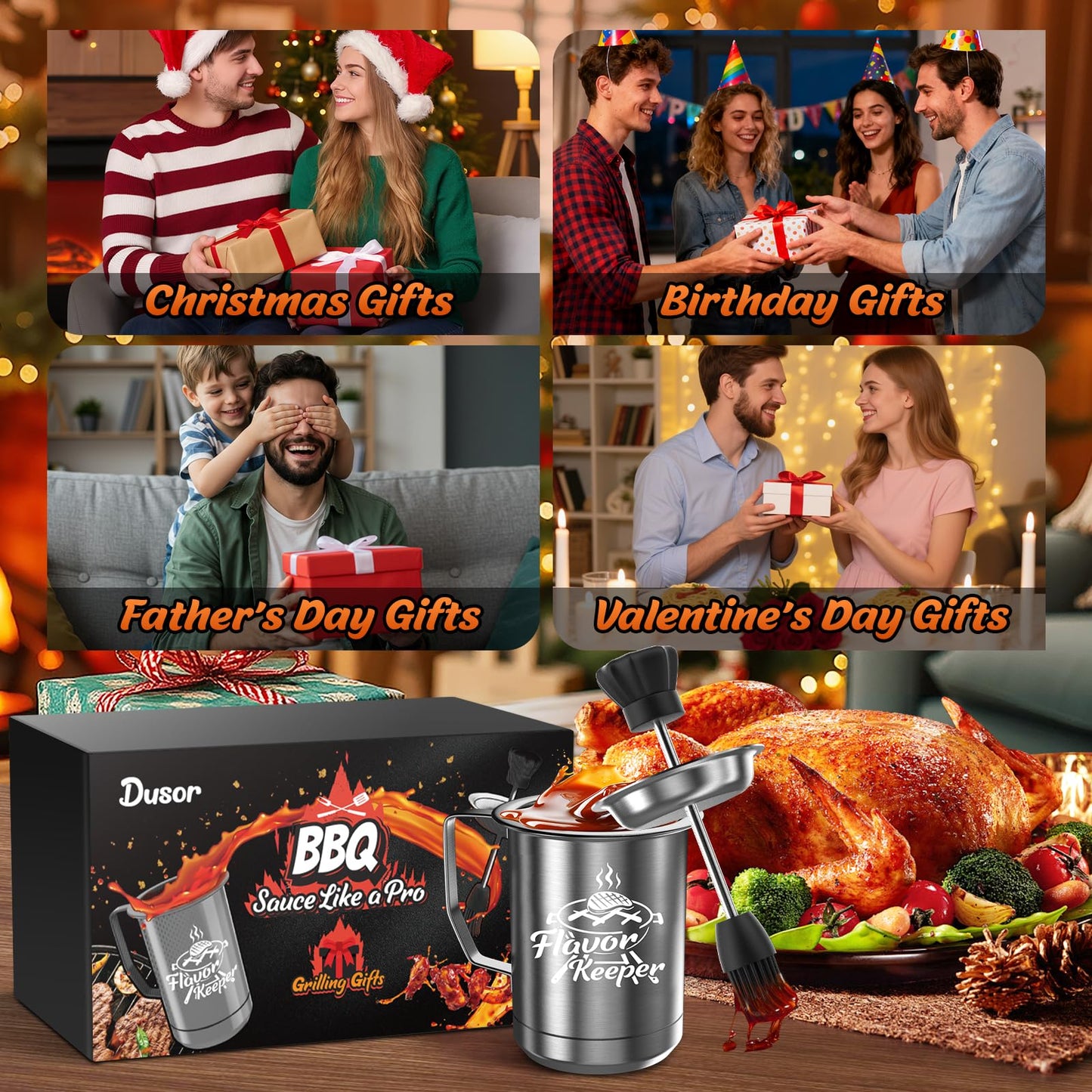Dusor Gifts for Him Men Women BBQ Sauce Pot and Basting Brush Set, Father' s Day Gifts from Daughter Son Kitchen Gadgets, Grilling Gift for Men, Cooking Grilling Accessories Gift for Dad Husband