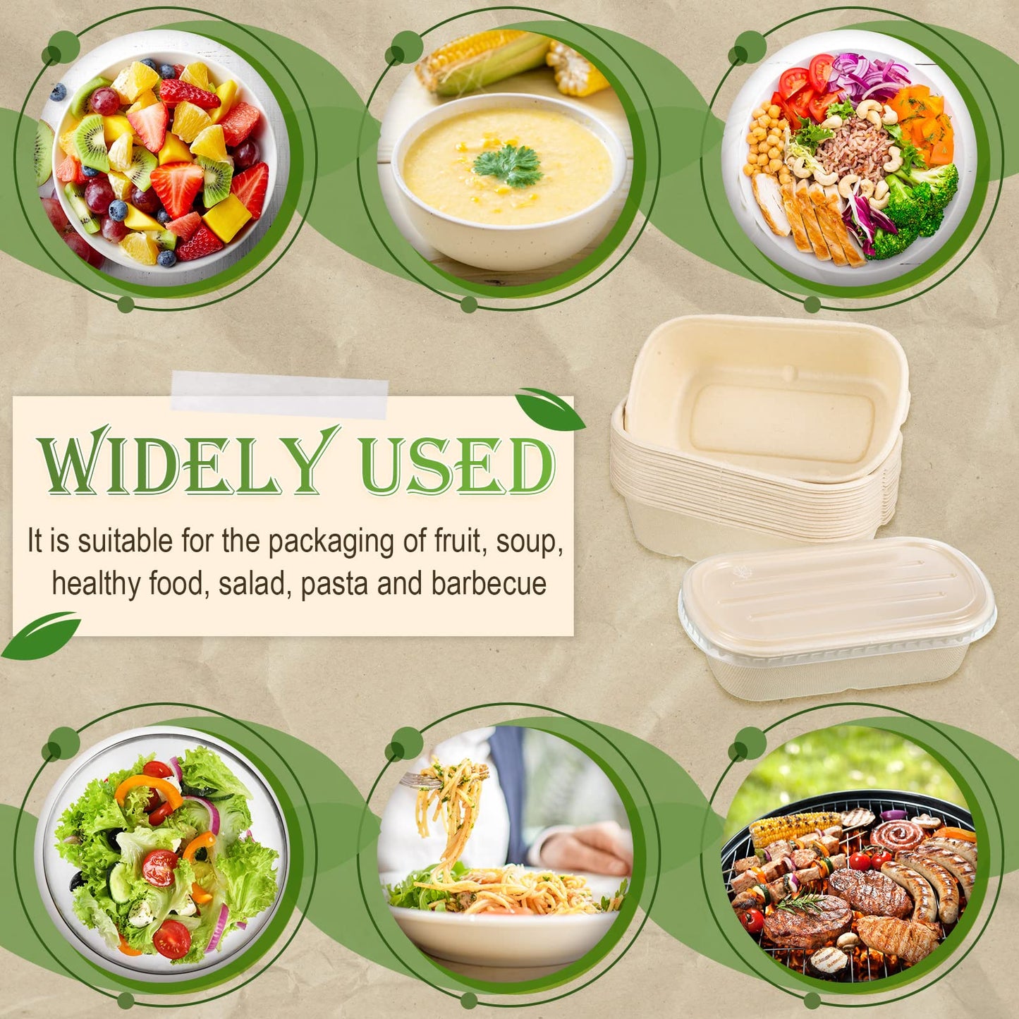 Remerry 100 Sets 23 oz Disposable Bowls with Lids Paper Meal Prep Containers Disposable Paper Food Containers Throw Away Lunch Salad Bowls for Restaurant Party Serving