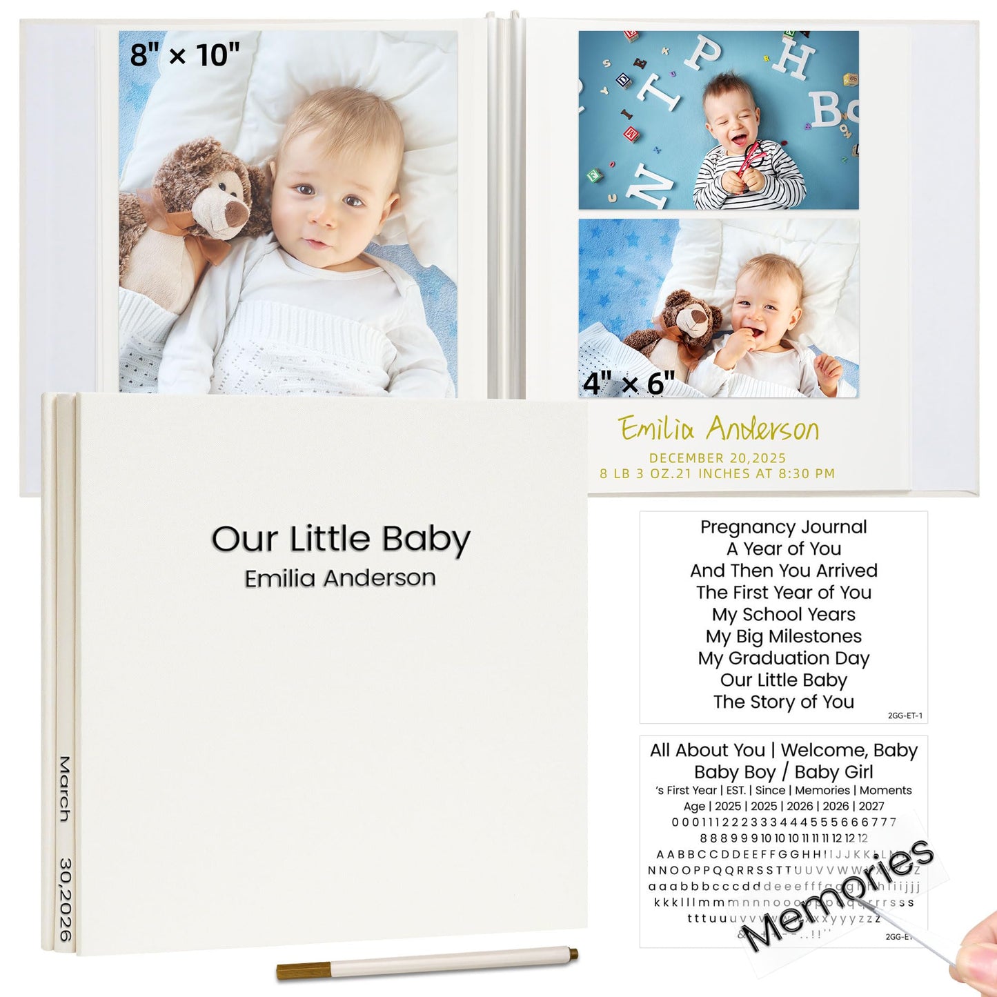 Vienrose 40 Pages Self Adhesive Photo Album with Fabric Cover and Crystal Stickers for Graduation, Acid-Free Pages, 11"x10.7" Scrapbook Album for 4x6 Photos, Beige