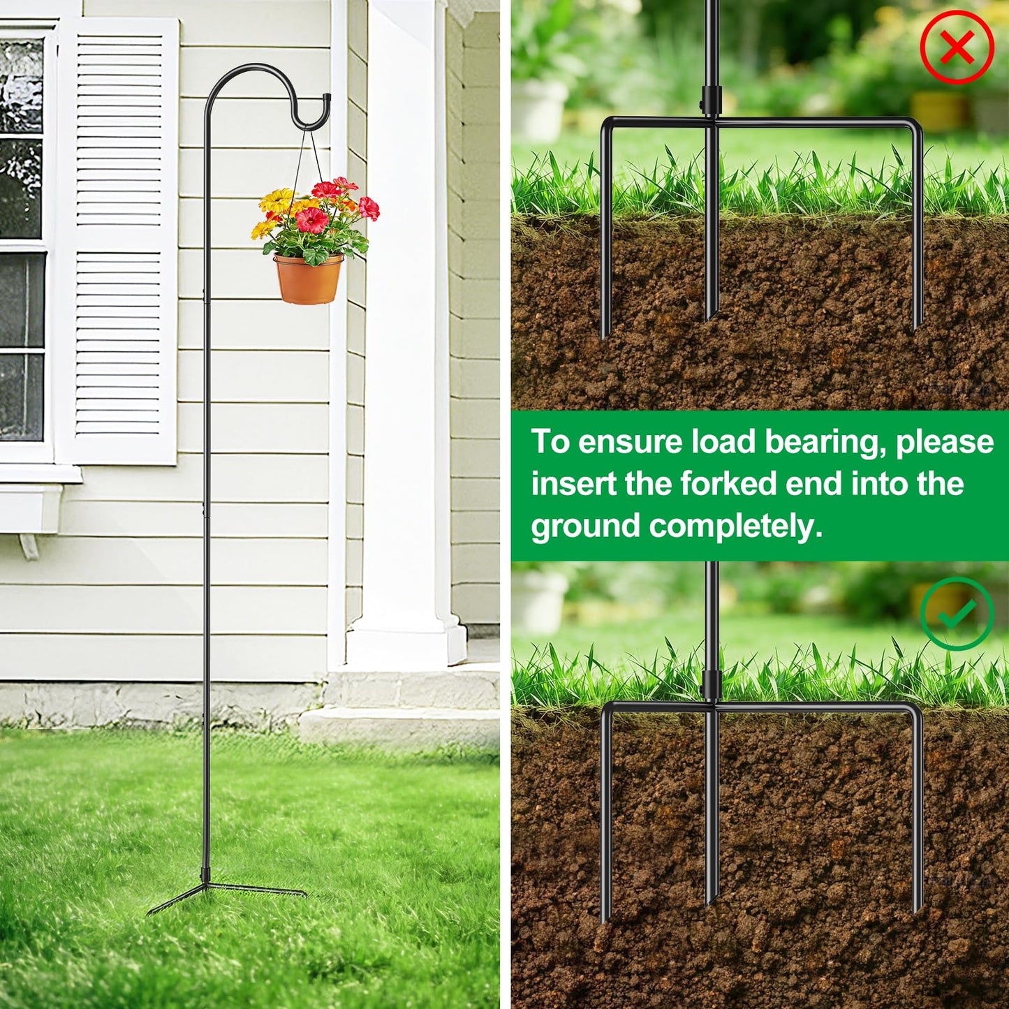 GOFORWILD Shepherd’s Hooks 8 Pack Black, 65 inches Tall, Made of Premium Metal for Garden Decor, Plant Hanger, Lantern Hook, Garden Stake and Wedding Decor, 7015-4