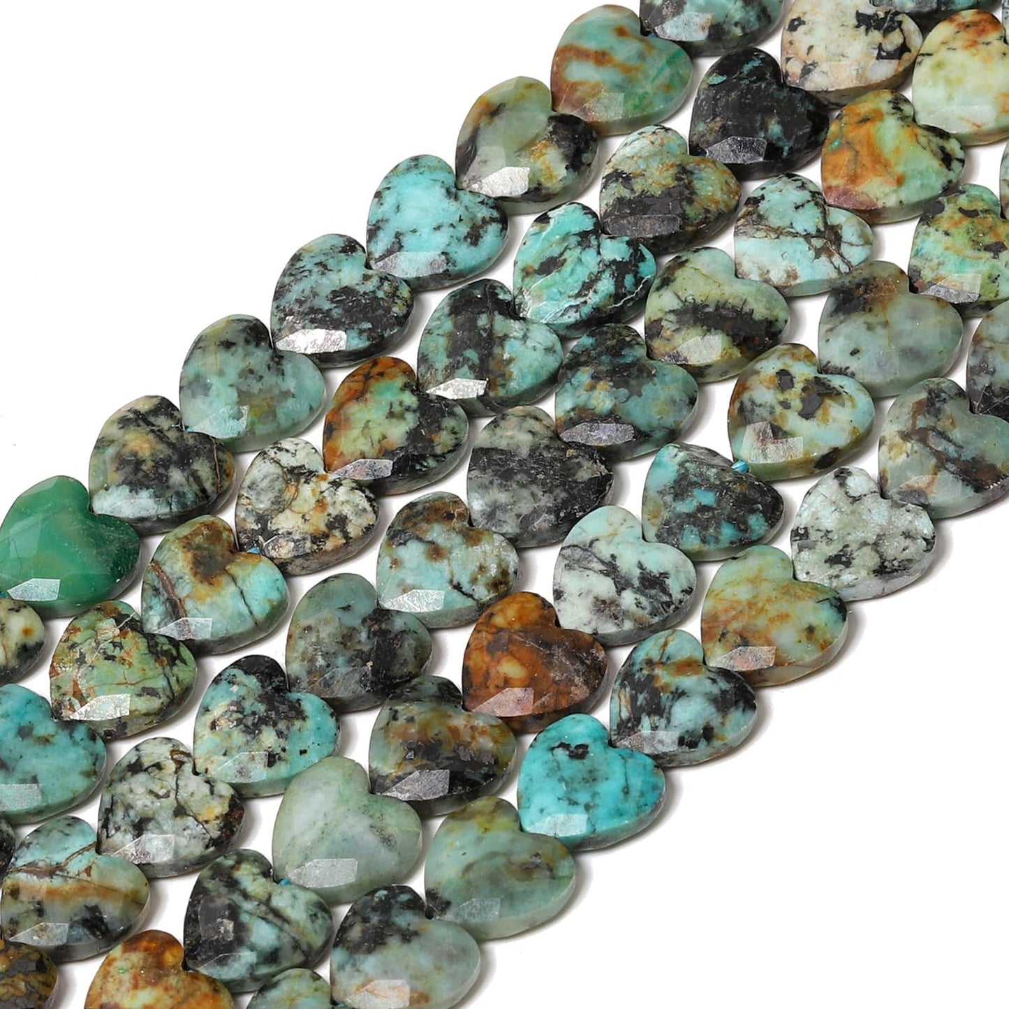Nitopupu 22pcs Faceted Heart Stone Beads Natural African Turquoise Bead 8mm Crystals and Healing Stones for Jewelry Making Supplies,Friendship Bracelet Kit,Love Gifts