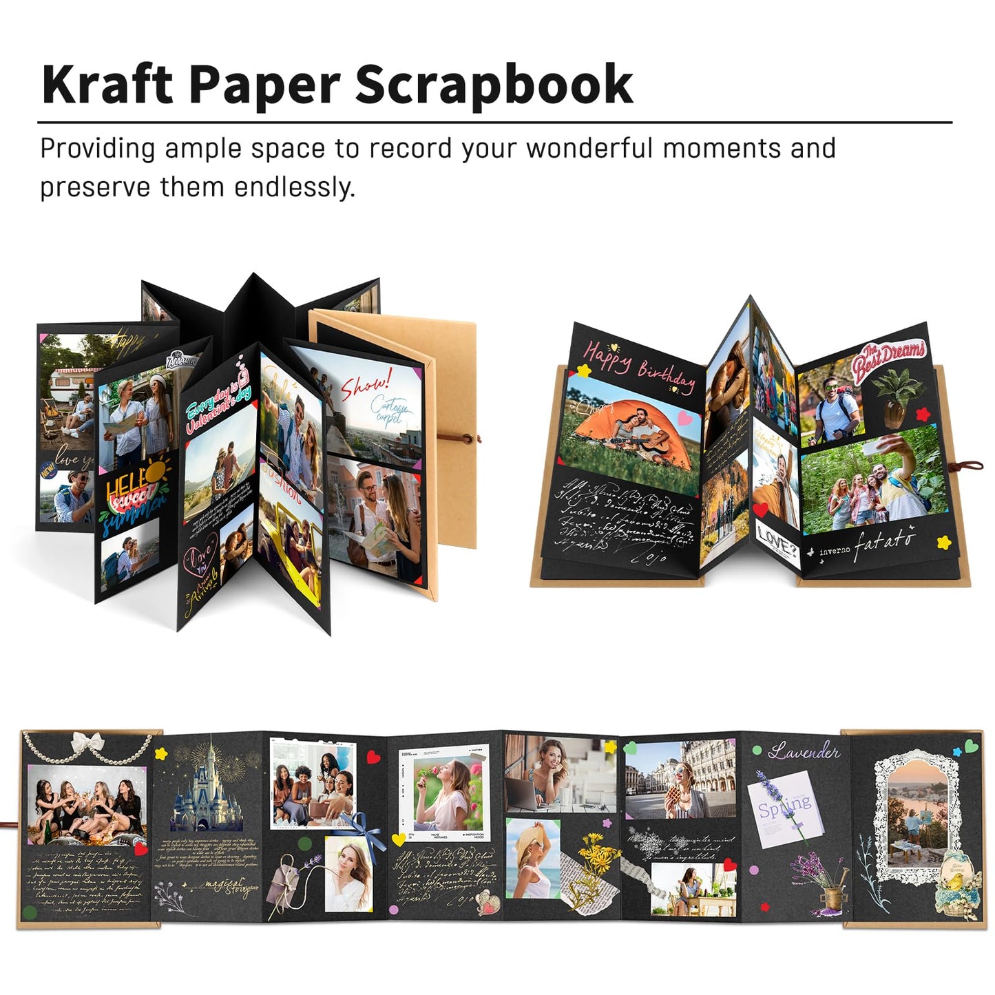 Mauproy 6 x 8 Inch Small Scrapbook Album with Black Pages, Stretchable Folding Photo Album with DIY Accessories Kit, Hardcover Memory Book Accordion Adventure Scrapbook