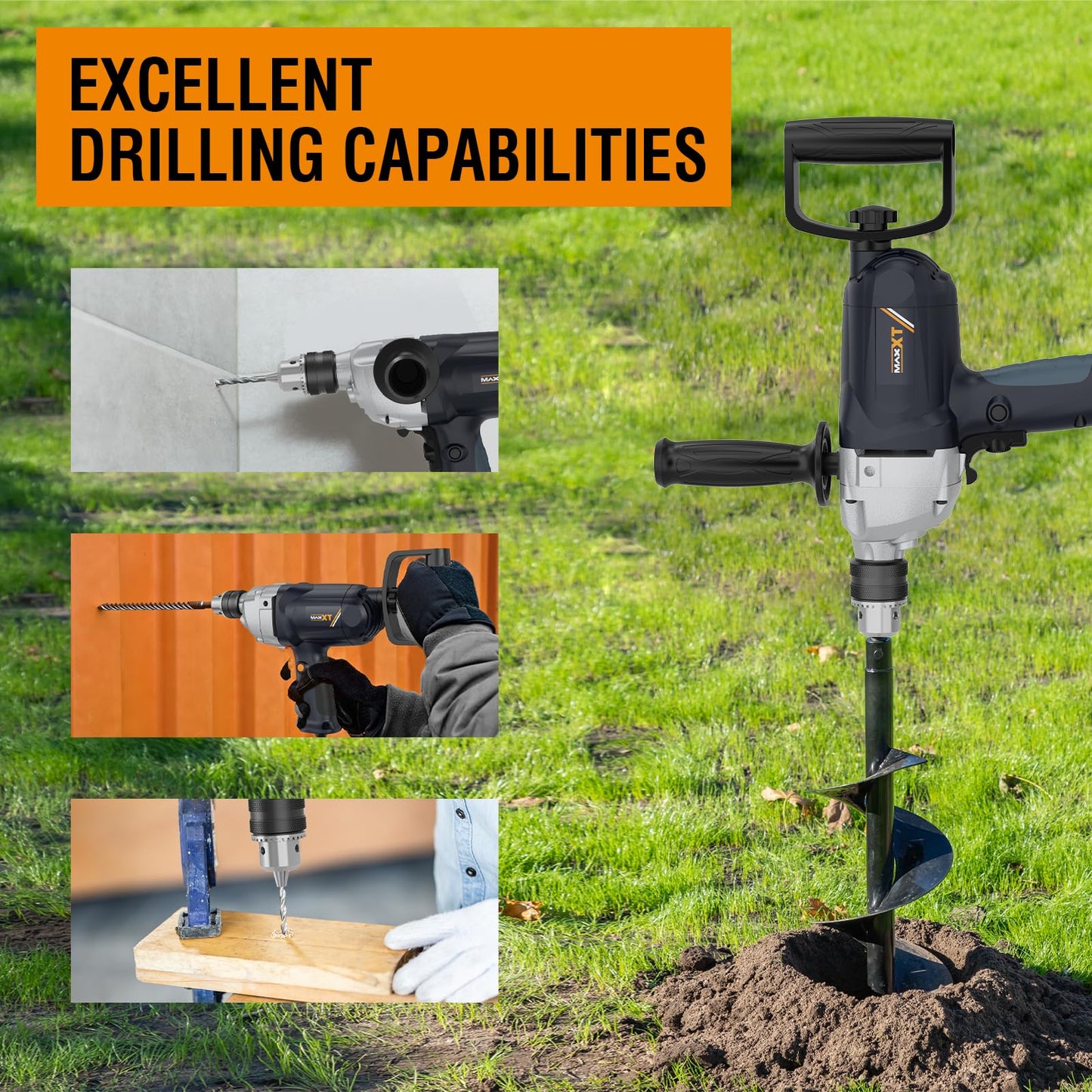 MAXXT Concrete Mixer,9A Handheld Cement Mixer,Drill Mixer with Spade Handle for Drilling and Mixing, Variable Speeds Mud Mixer for Mixing Cement, Motar,Mud, Paint, Fodder