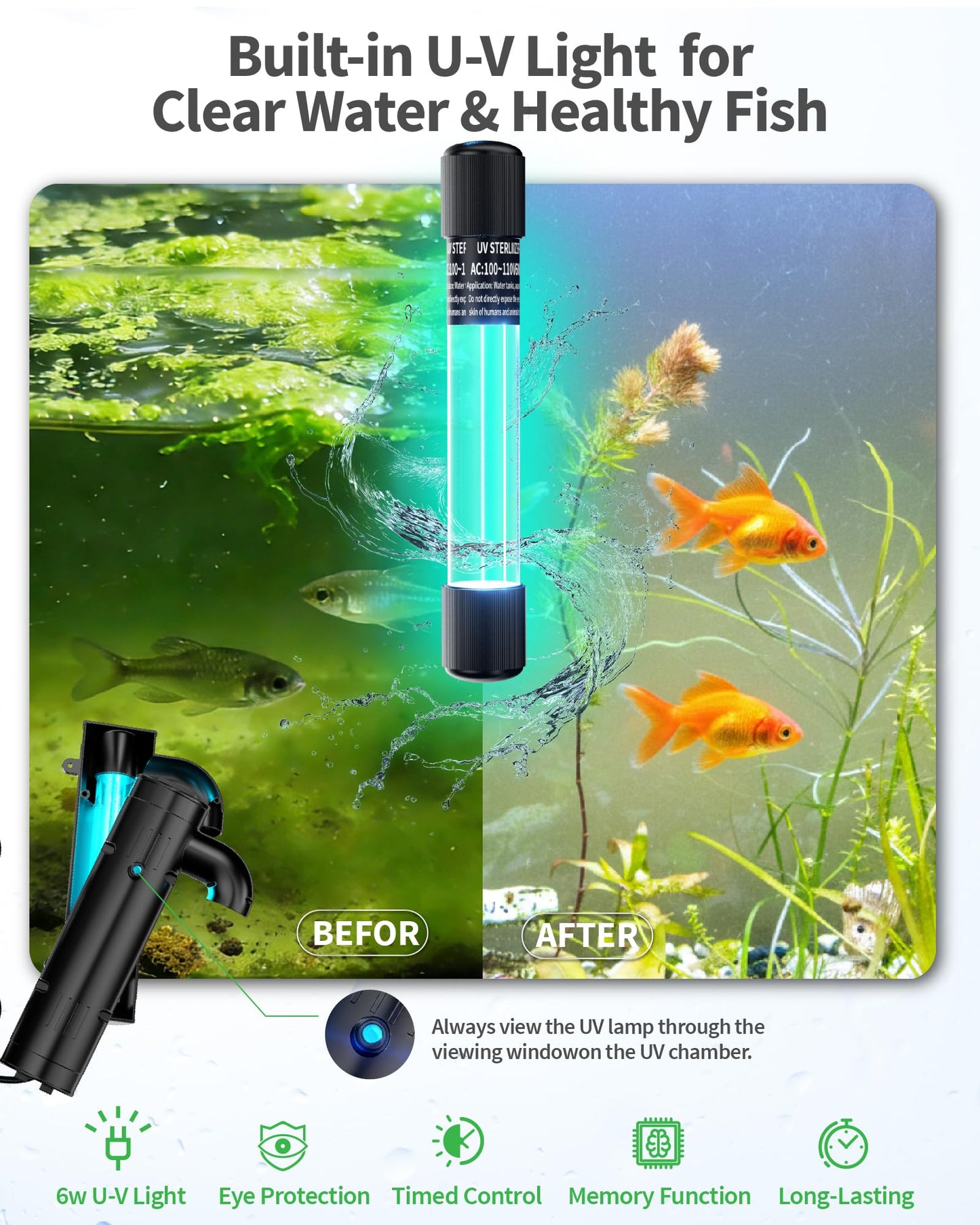 POPOSOAP Pond Filter with U-V Clarifier, 660GPH 40W Pond Pump and Filter Kit with RGB LED Lights, All-in-One Pond Fountain for Outdoor Ponds Up to 1300 Gallons P2360