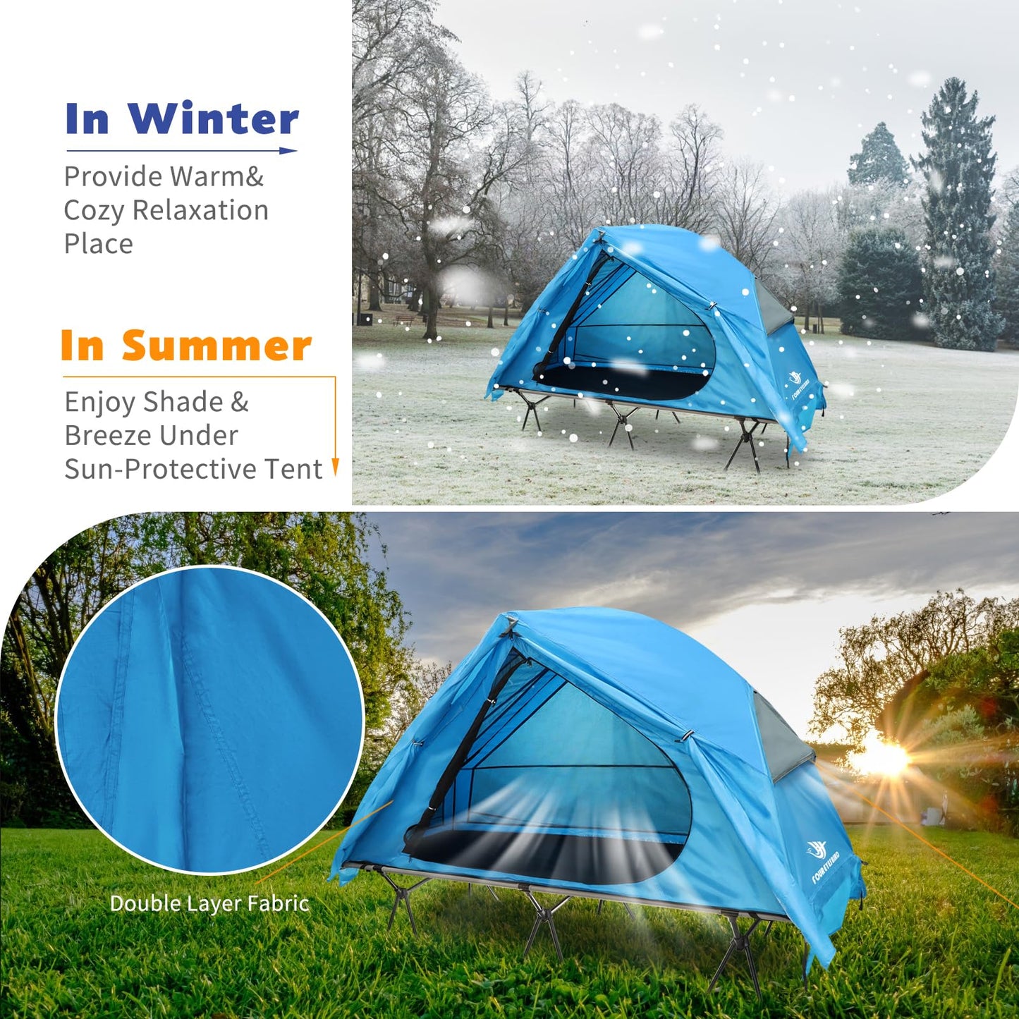 Arctic Lemmings 4-in-1 Foldable Elevated Cot Tent Set for 1 Person - Elevated Camping Bed for Outdoor Hiking