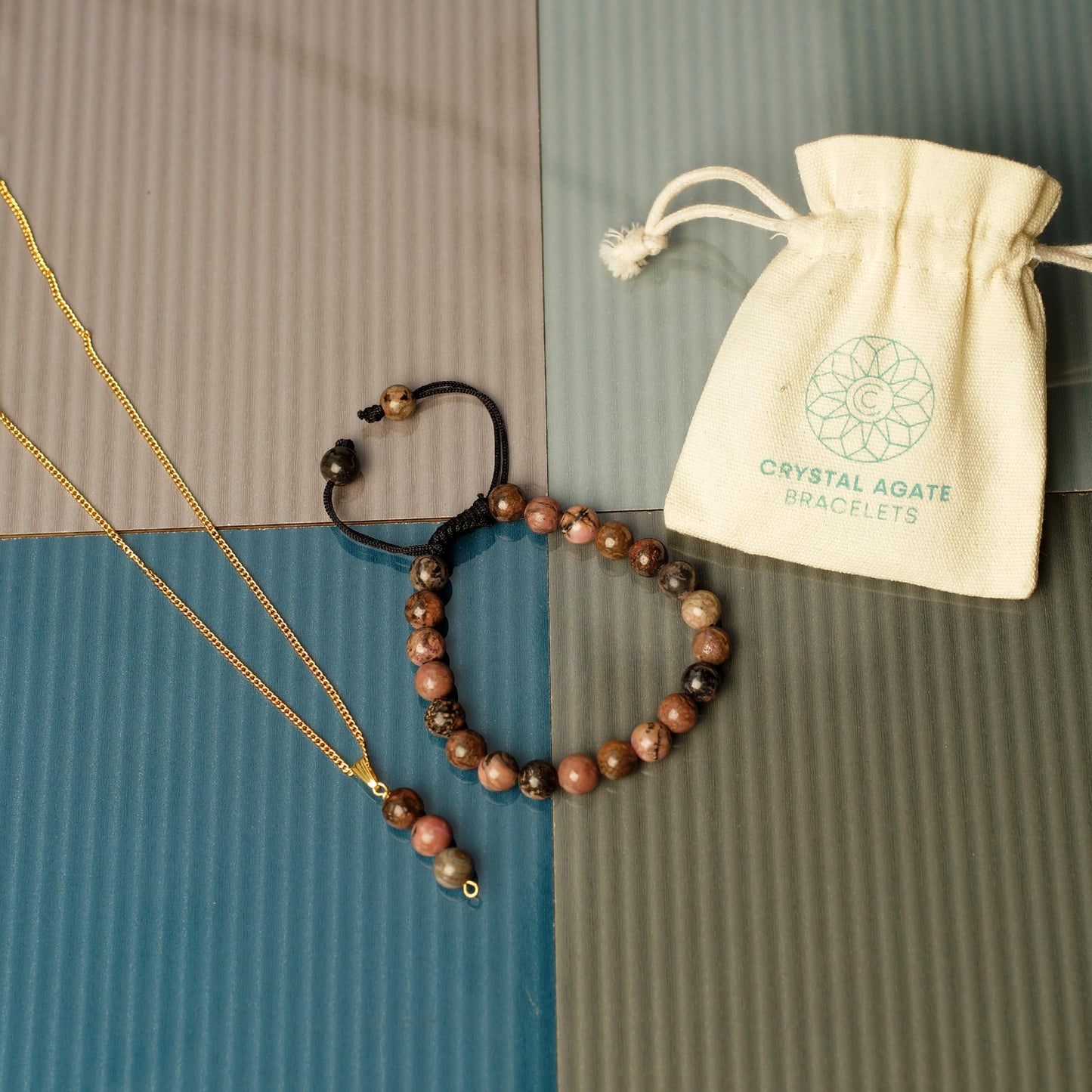 Rhodonite Bracelet & Pendant necklace - Natural Rhodonite Stone jewlery set handcrafted with 8 mm Beads, For Self-love and Self-acceptance - Free Size Unisex Adult