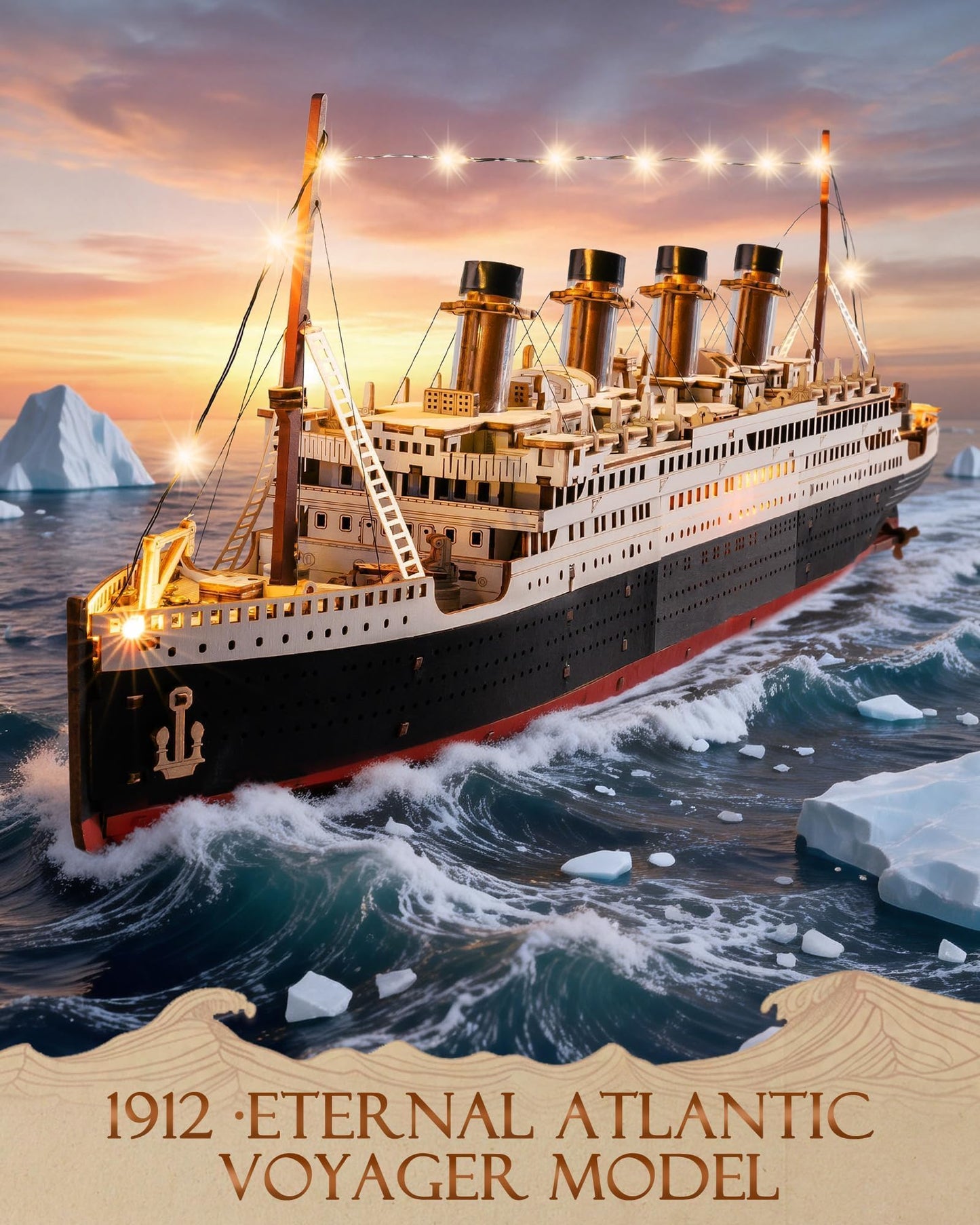 Rolife 3D Wooden Puzzles for Adults with LED Lights, 433 Pieces 19.5" Titanic Model Ship Kits for Adults, DIY Craft for Home Decor & Unique Birthday Valentine's Day Gift