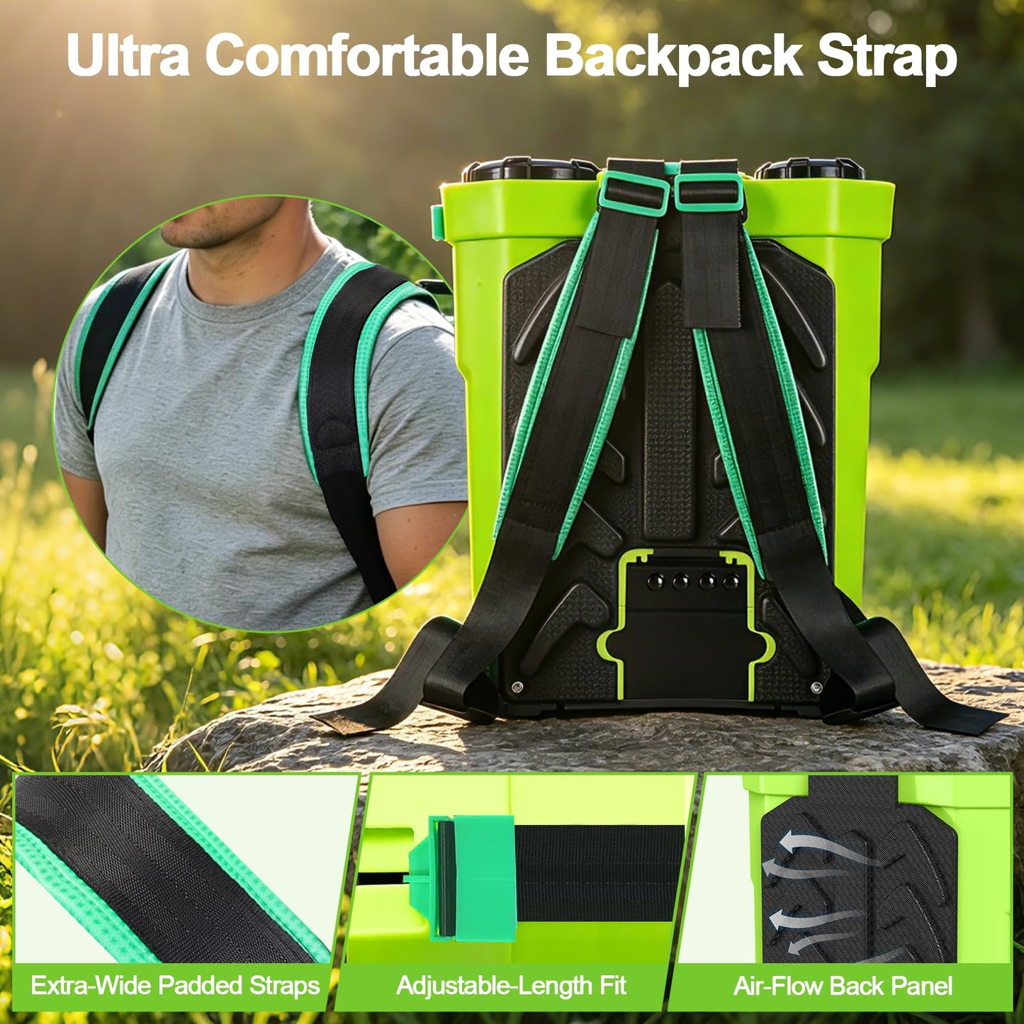 Battery Powered Backpack Sprayer 5.3 Gallon,Electric Garden Sprayer with 100 PSI Adjustable Pressure, Rechargeable 21V 2.6Ah Battery,8 Nozzles (Includes Telescopic Wand) for Lawn,Yard,Garden