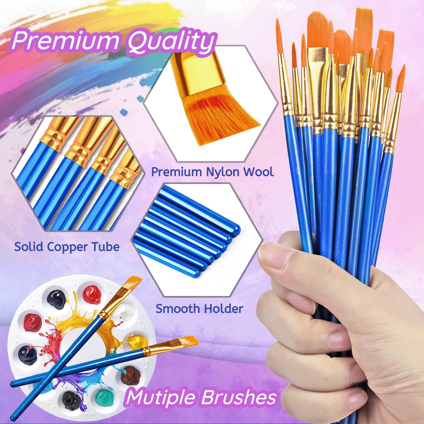 264PCS Valued Paint Brushes and Palettes Set，24Pack of 240PCS Paint Brushes Bulk, 24 Paint Paint Trays, Artist Acrylic Brushes Nylon Brush Head, Suitable for All Purpose Oil Watercolor Painting Se