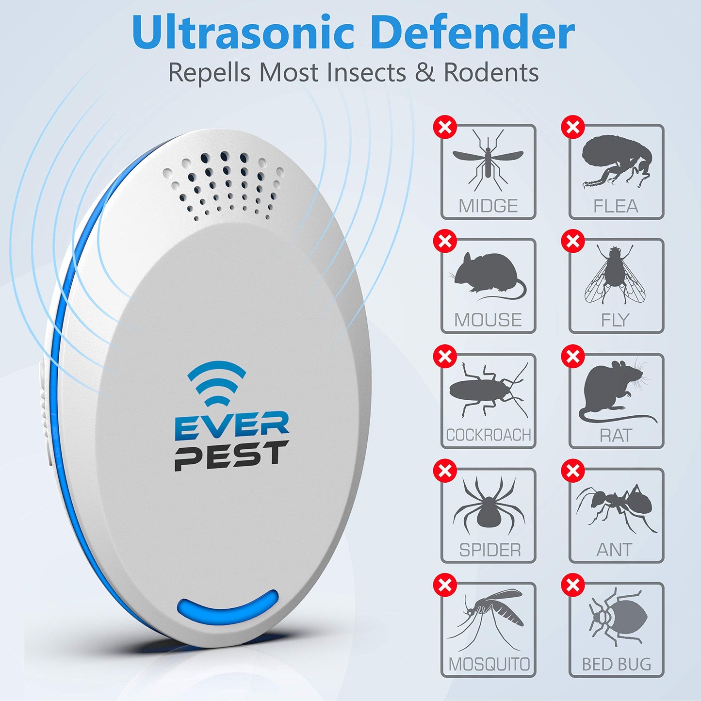 Ultrasonic Pest Repeller (2-Pack) Plug in Flea Rat Roach Mosquito Cockroaches Rodent Spider Scorpion Fruit Fly Insect