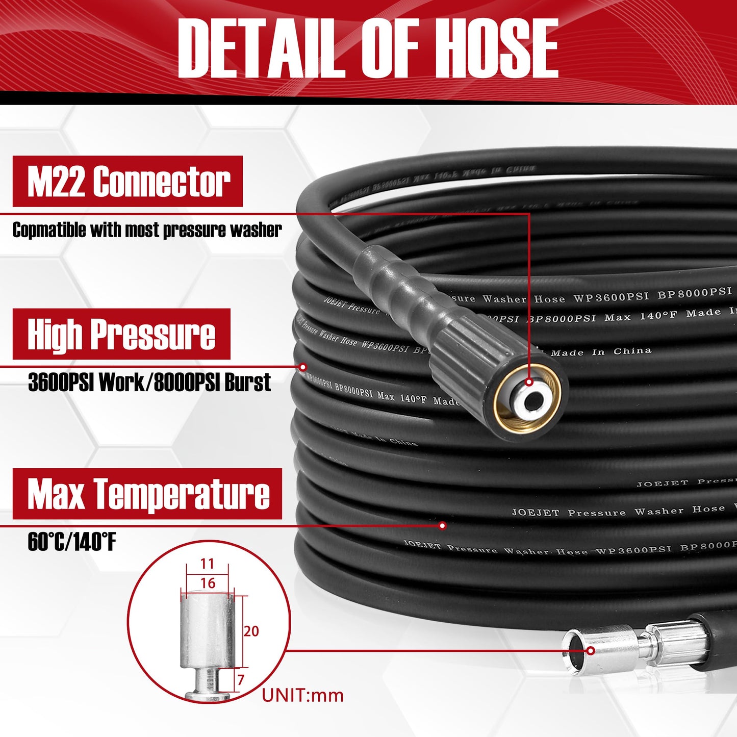 JOEJET Pressure Washer Spray Gun and Hose 32FT, Extension Wand and 5 Nozzle Tips, Compatible with Some Portland Husky Black Decker Ford Pulsar ShopForce Taskforce Powerwasher Power Washer
