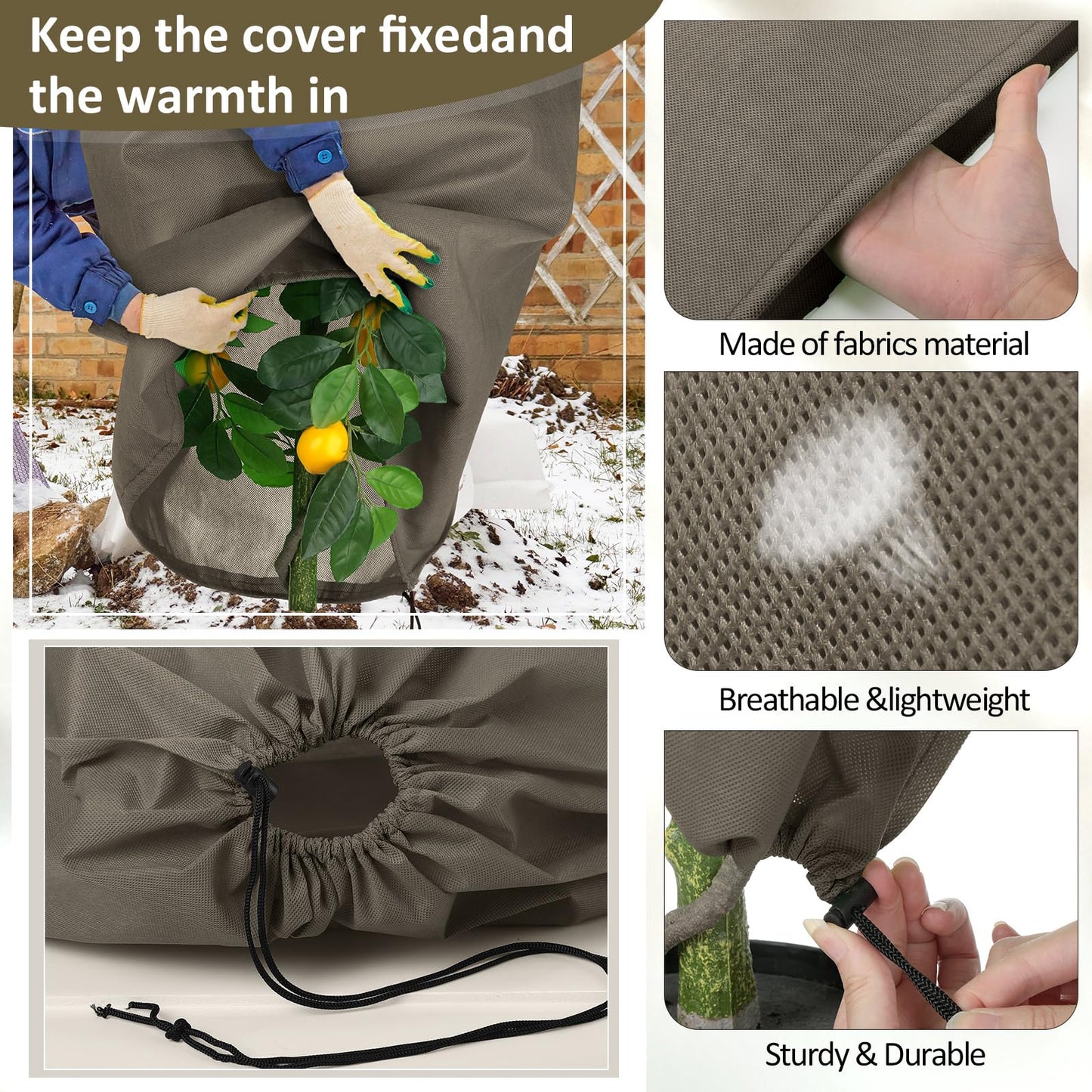 Wesnoy 12 Packs Winter Plant Covers Freeze Protection Drawstring Tree Cover 23.62 x 31.5 in Large Reusable Frost Protection for Plants Fruit Tree Shrub, Outdoor Prevention Bag (Brown)