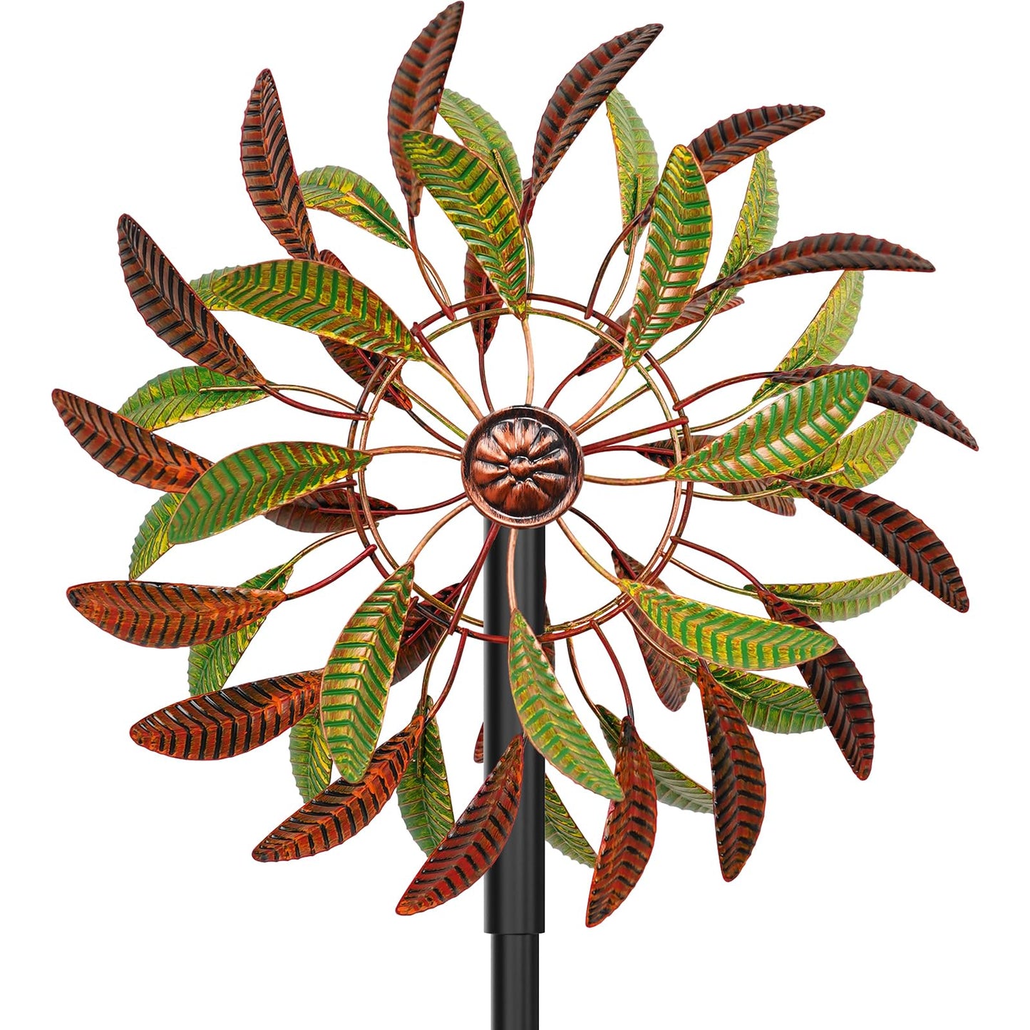 Metal Garden Wind Spinners Outdoor, 360 Degrees Kinetic Yard Windmills Garden Decor for Outside, Wind Sculptures & Spinners for Lawn Patio Ornaments(Brown+Green)