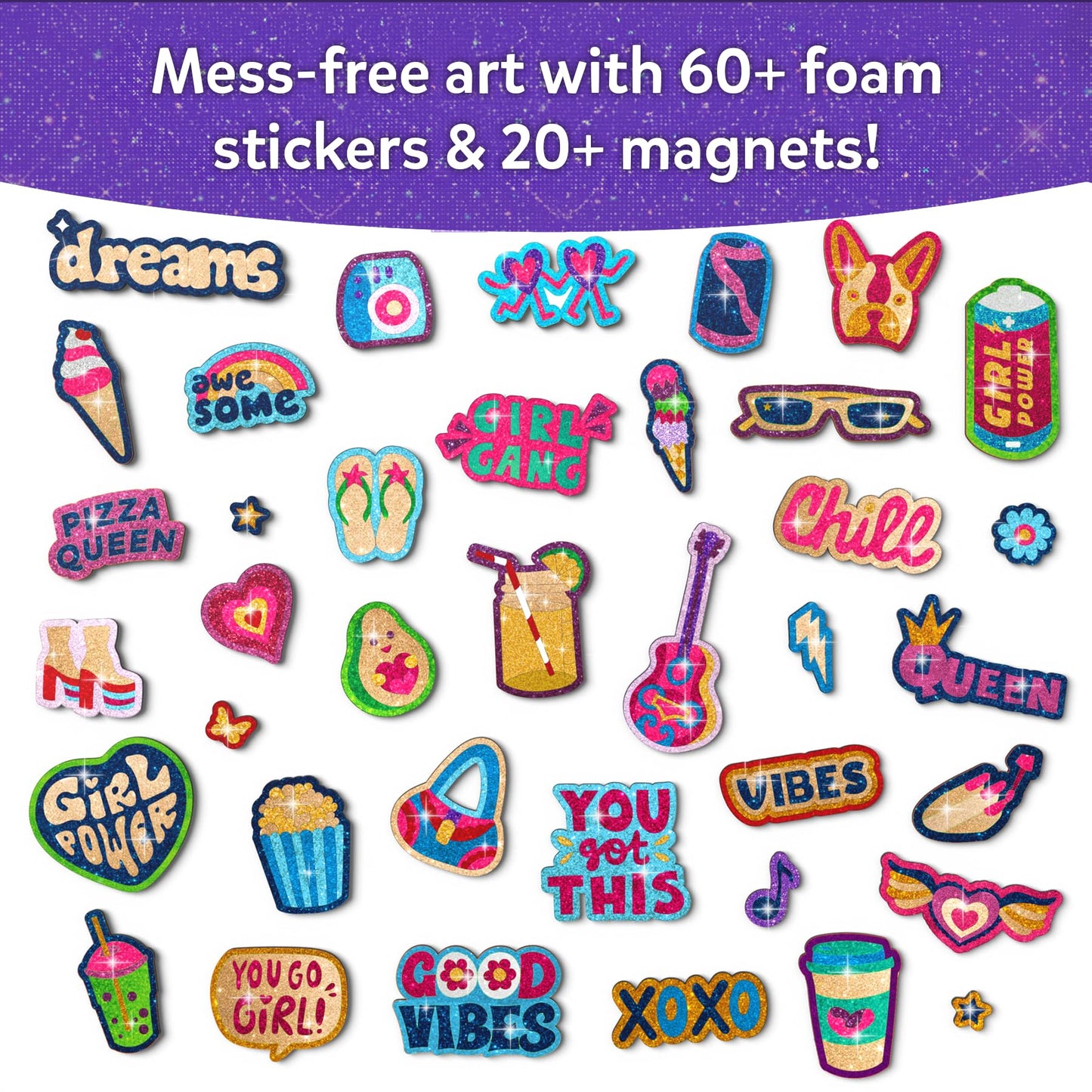 Skillmatics Foil Fun - Girl Power, DIY Foil Art Craft Kit, Mother’s Day Gift, Mess-Free Activity, 20+ Magnets & 60+ Stickers, Travel, Screen-Free Fun, Party Favor for Kids, Tweens, Teens (Ages 7-13)